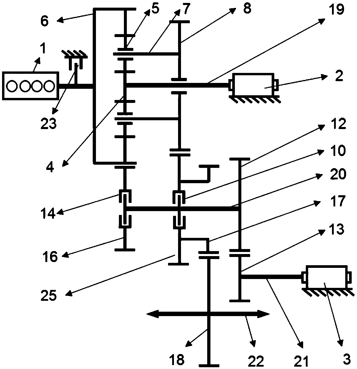 Power distributional hybrid power speed changer