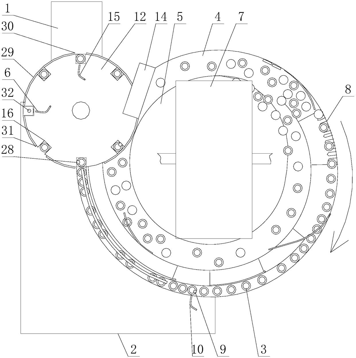 Automatic mounting system for mutual inductor magnetic ring shell cotton rings