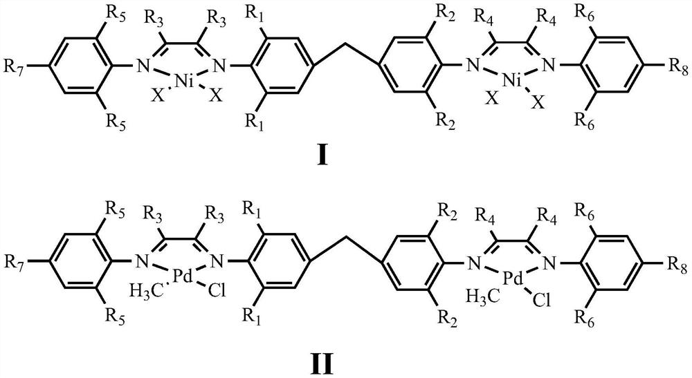 A kind of dinuclear (α-diimide) nickel/palladium olefin catalyst, preparation and application