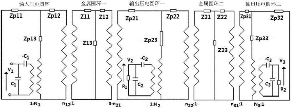 Radial vibration piezoelectric ceramic transformer with multiple output ends