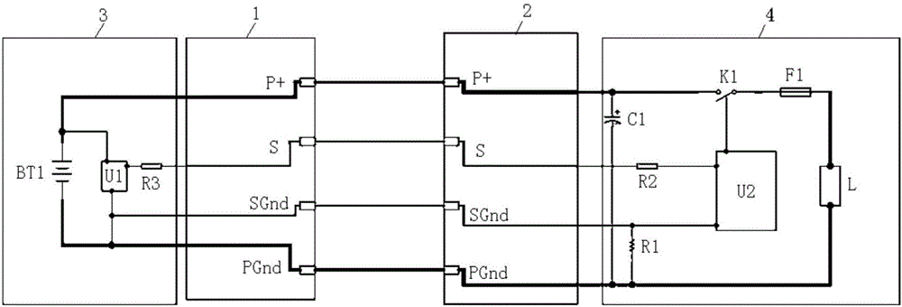 Communication electric plug connection part of ignition power prevention type