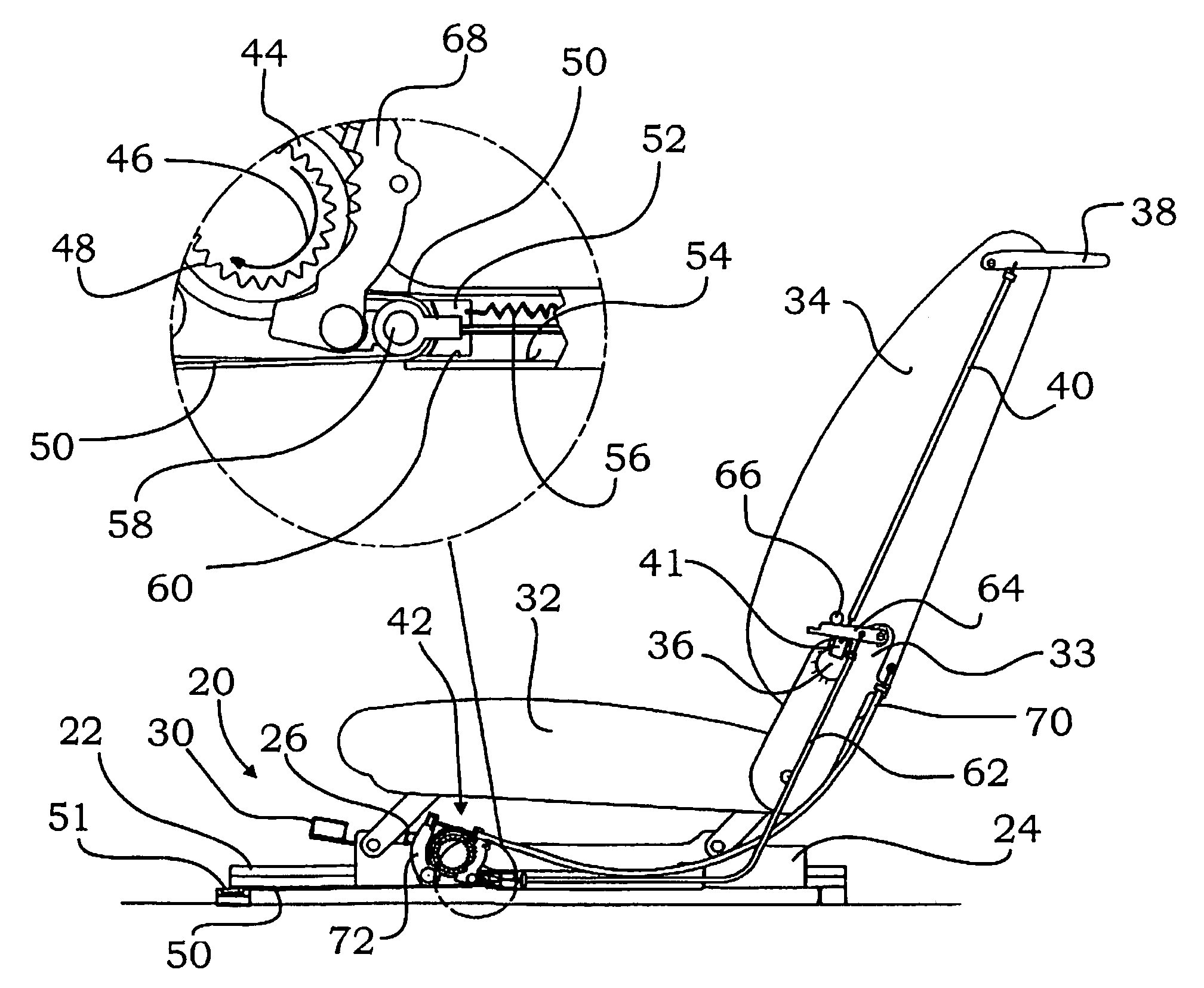 Forwardly movable vehicle seat with an underframe and two pairs of rails