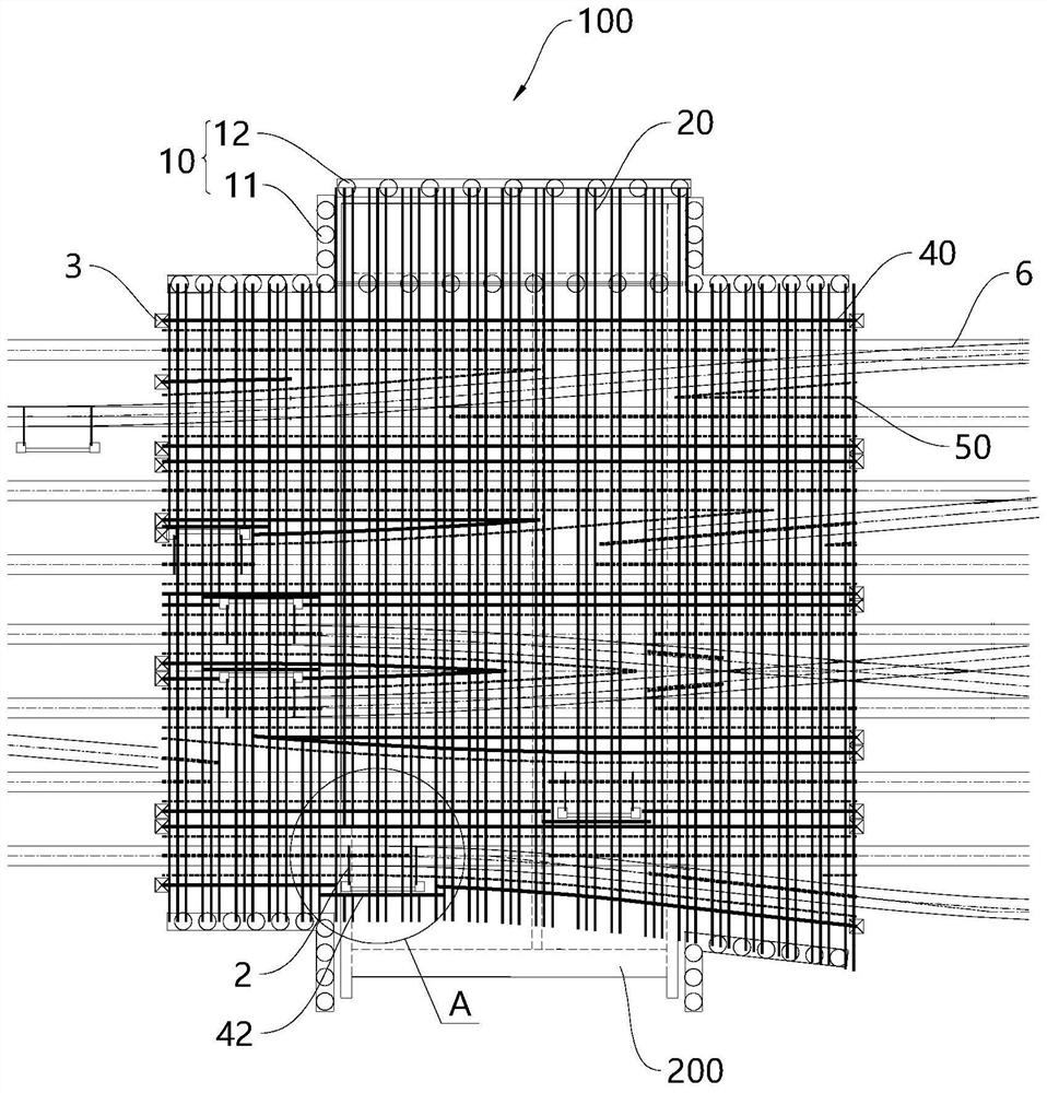 Reinforcing structure of railway turnout zone and frame bridge structure passing through existing railway underneath