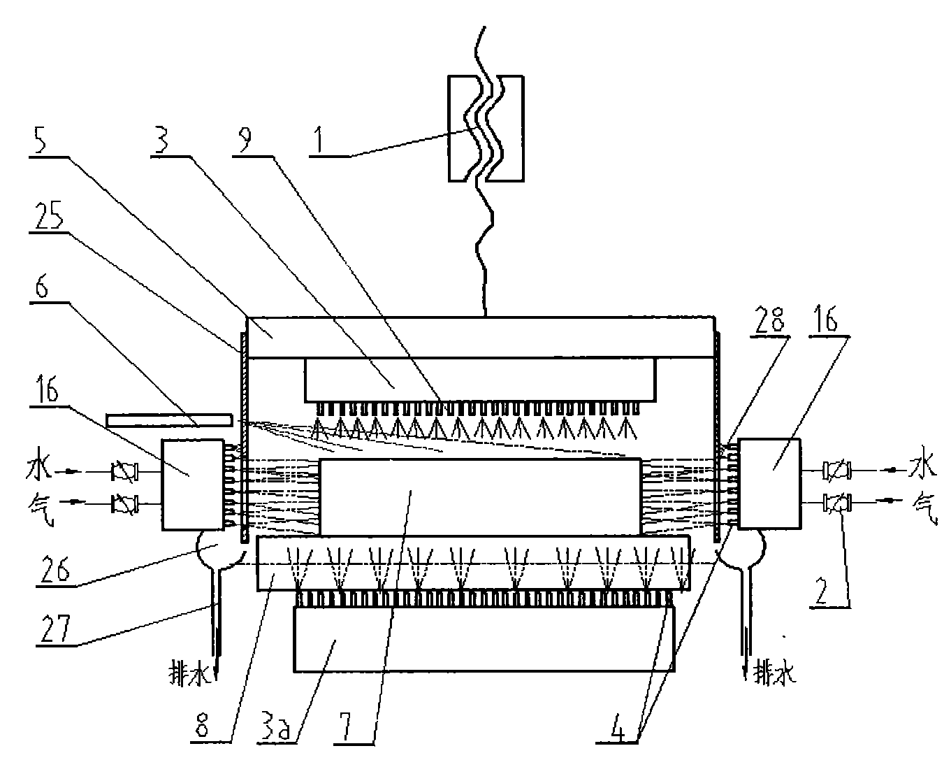 Square or flat material production line jet cooling system