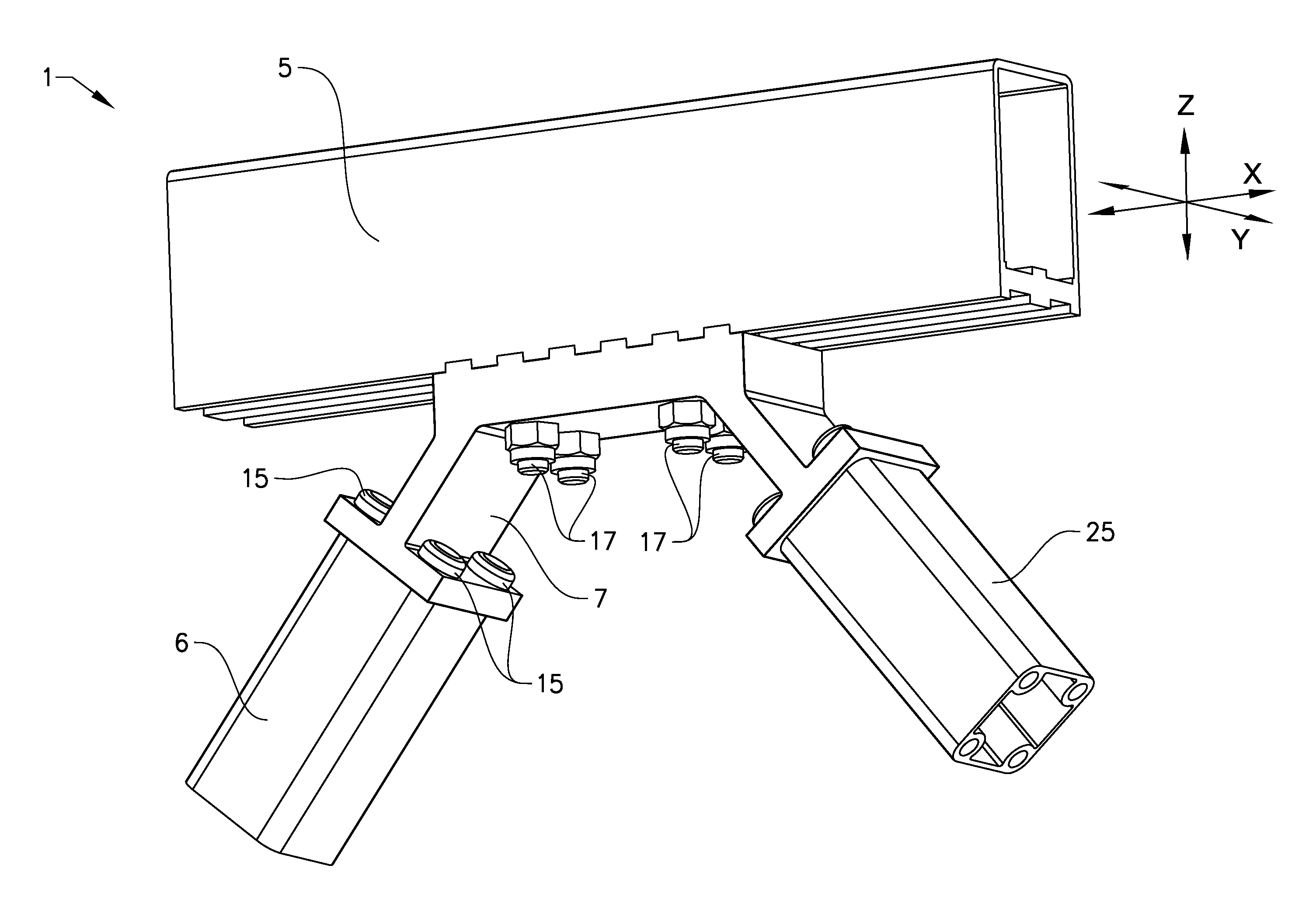 Mechanical coupling arrangement for a lattice support beam