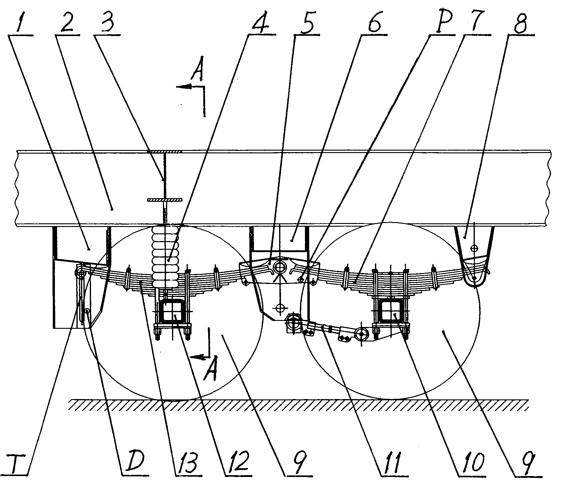 Semitrailer floating shaft suspension device