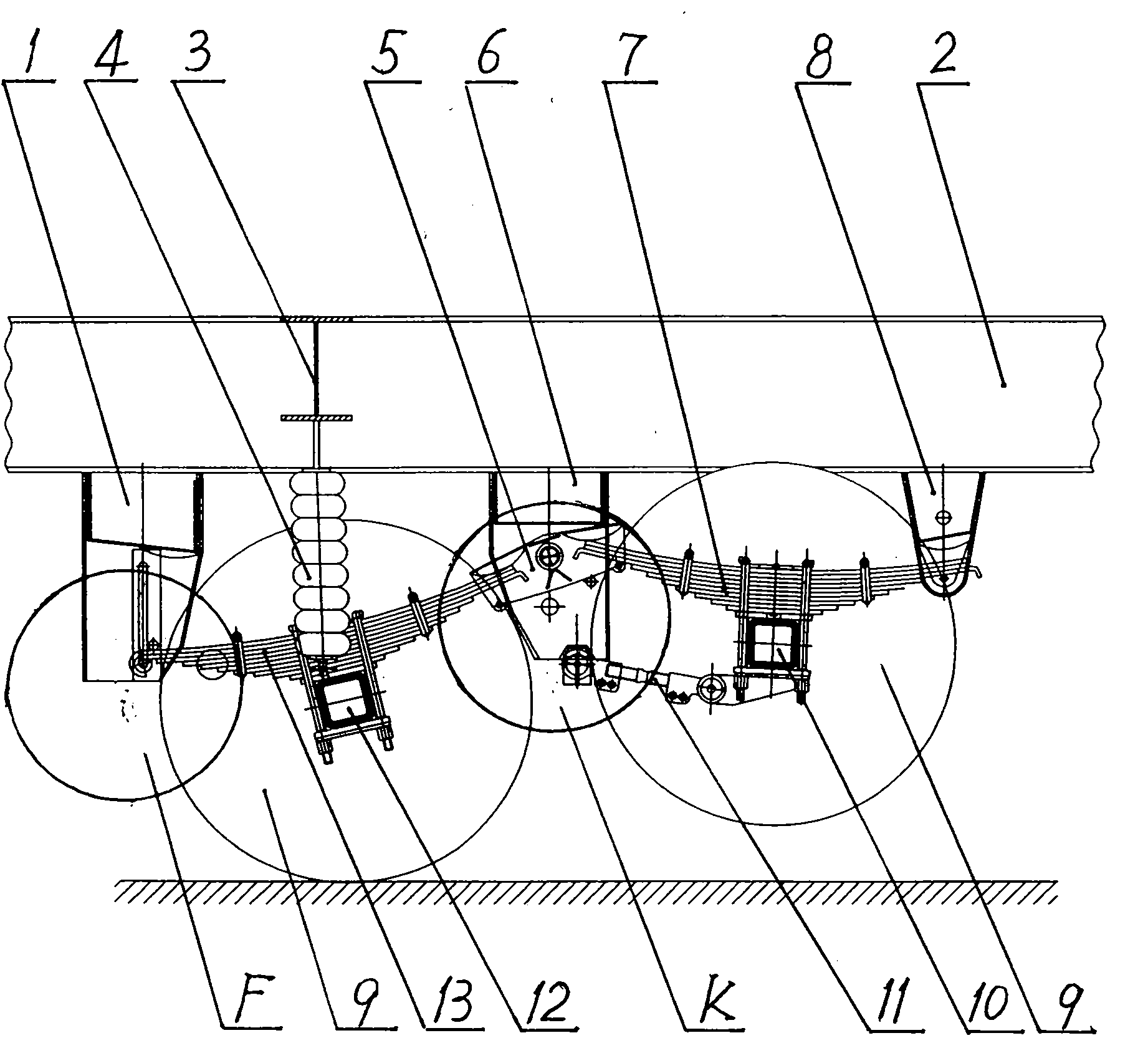 Semitrailer floating shaft suspension device