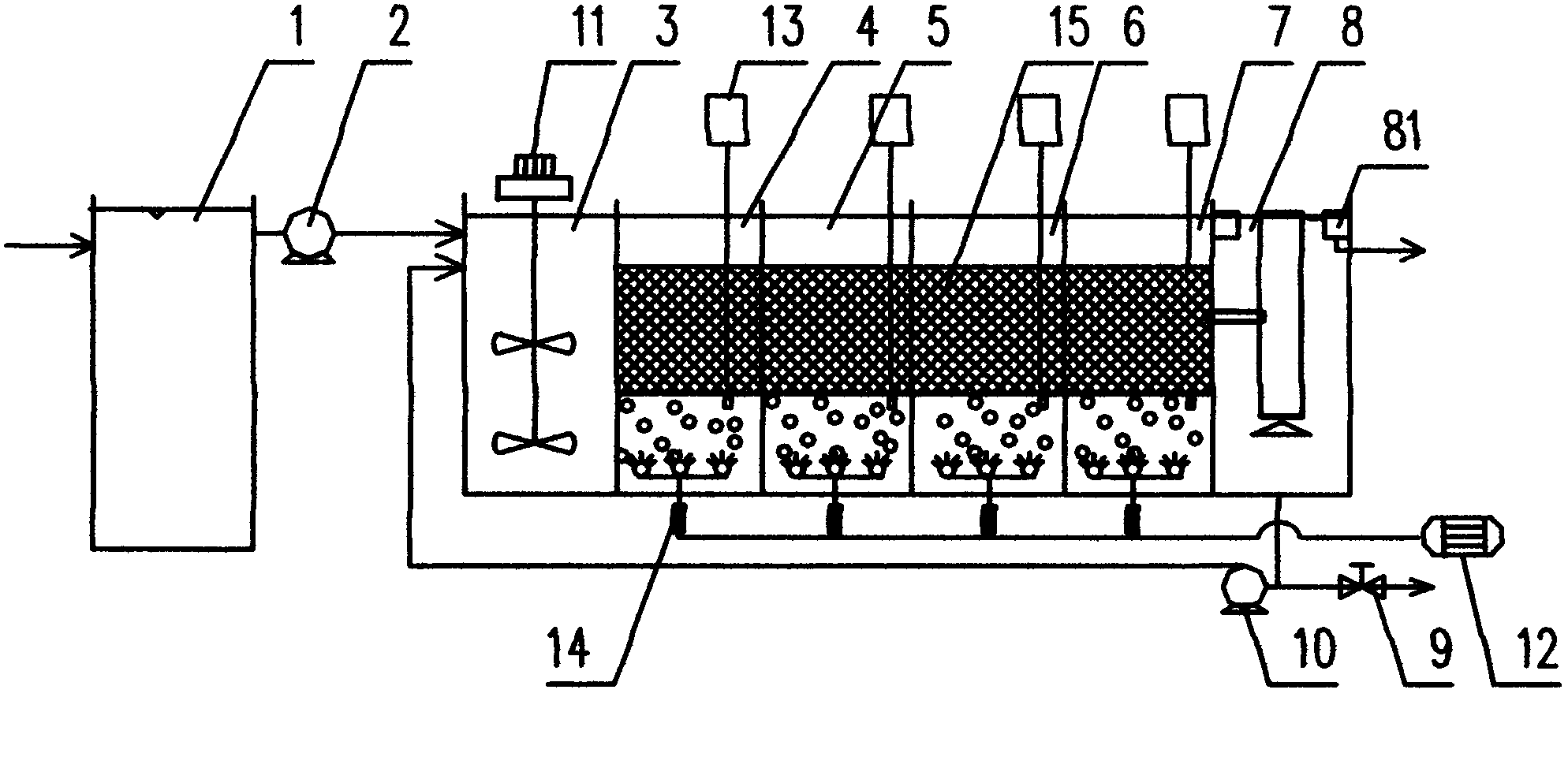 Device for autotrophic nitrogen removal of composite biological membrane and operation method