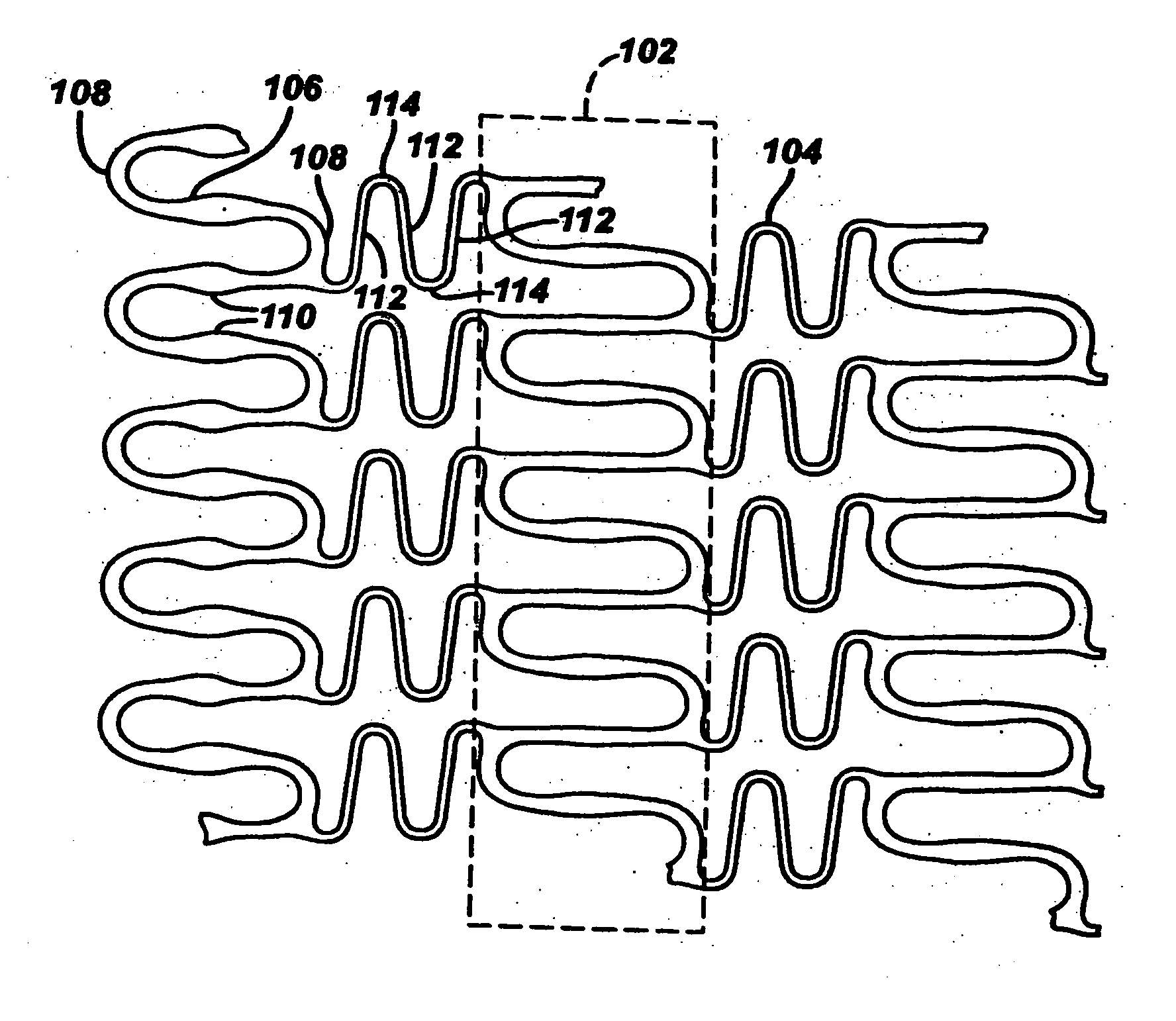 Polymeric stent having modified molecular structures in the flexible connectors and the radial struts of the hoops