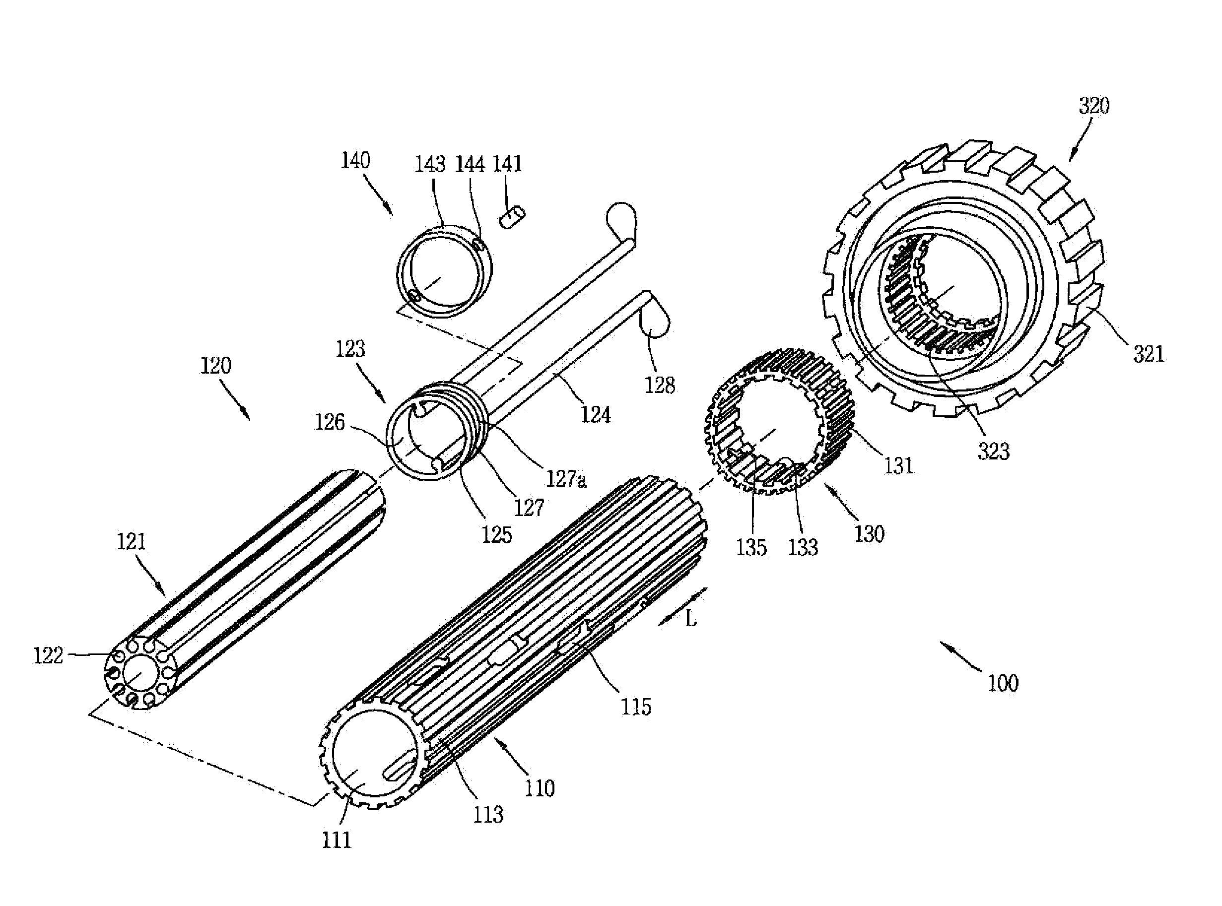 Gear moving assembly and transmission comprising same