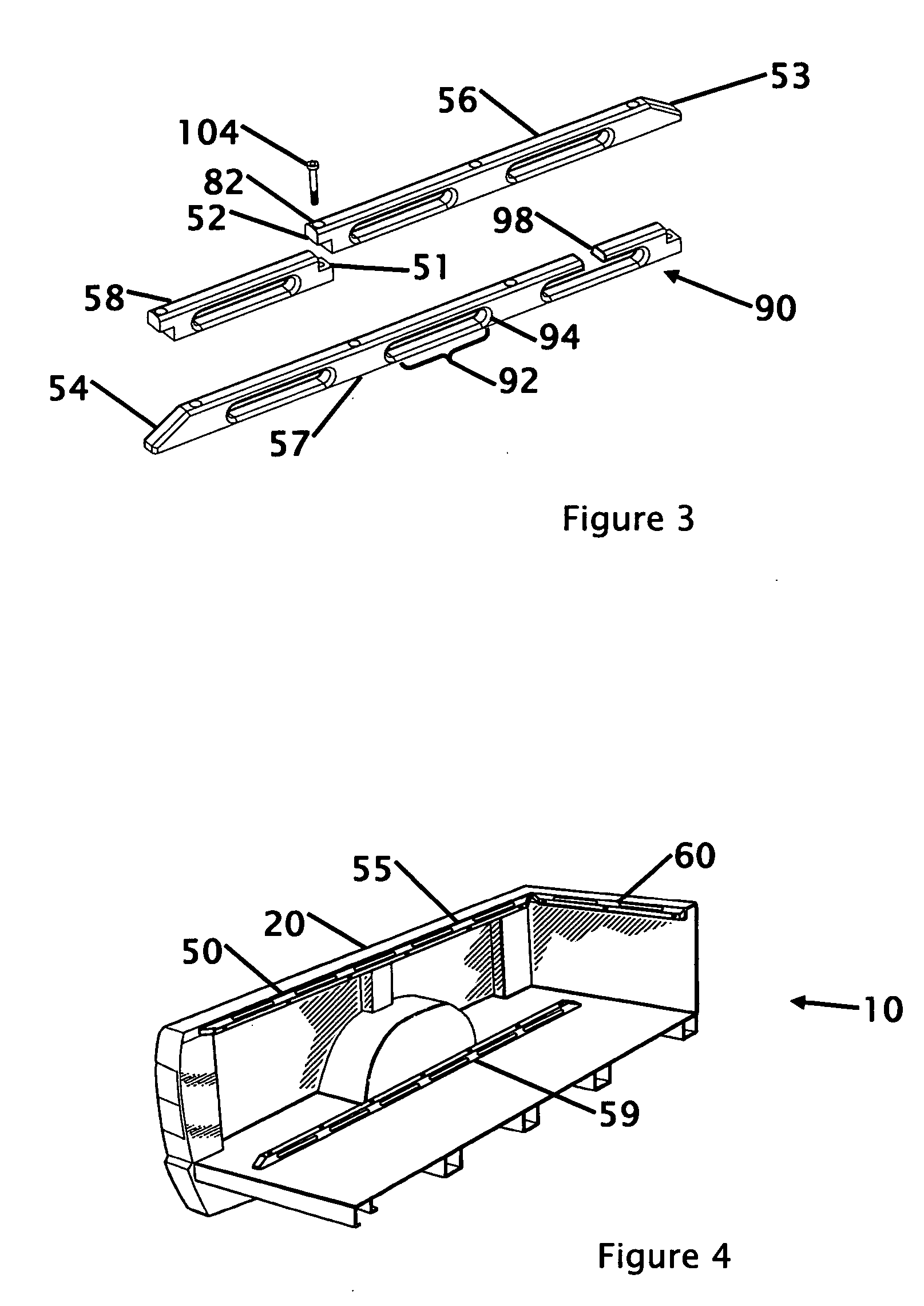 Side mounted truck tie-down rail