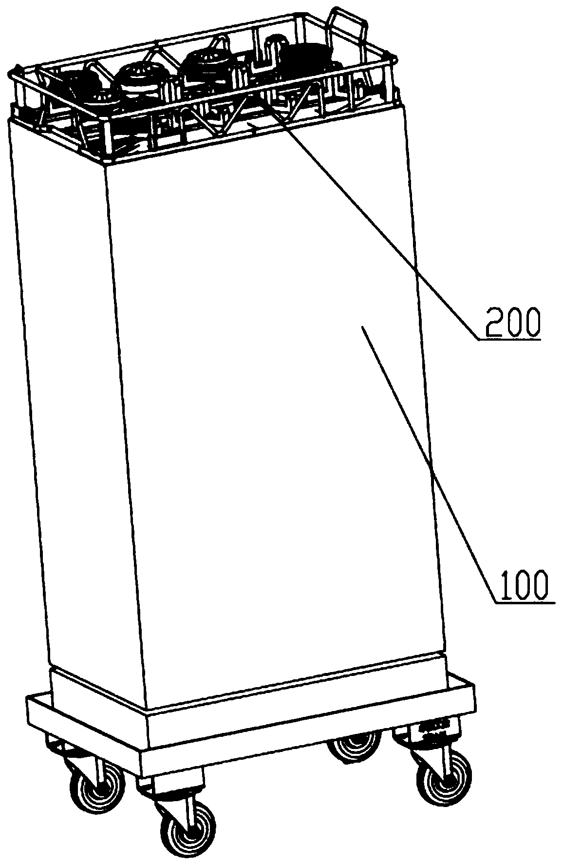 High-precision positioning and grabbing device for gearbox part cleaning material basket