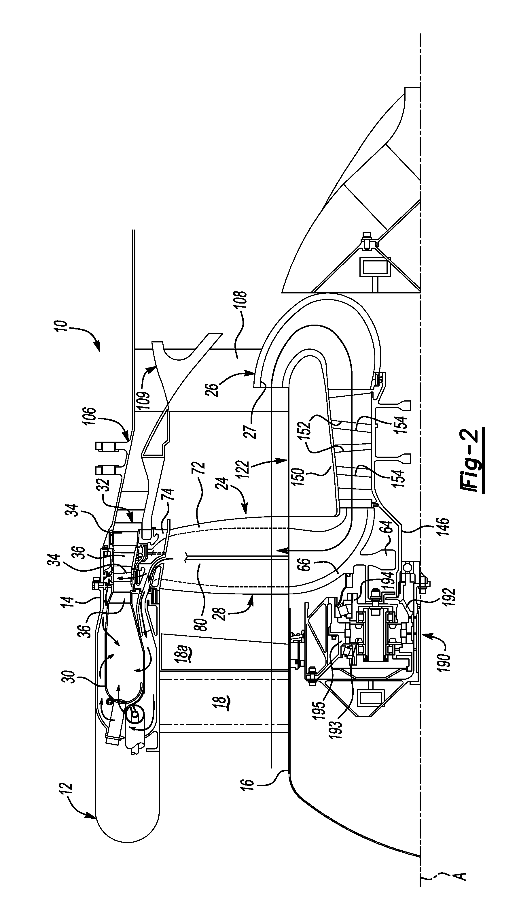 Tip turbine engine with reverse core airflow