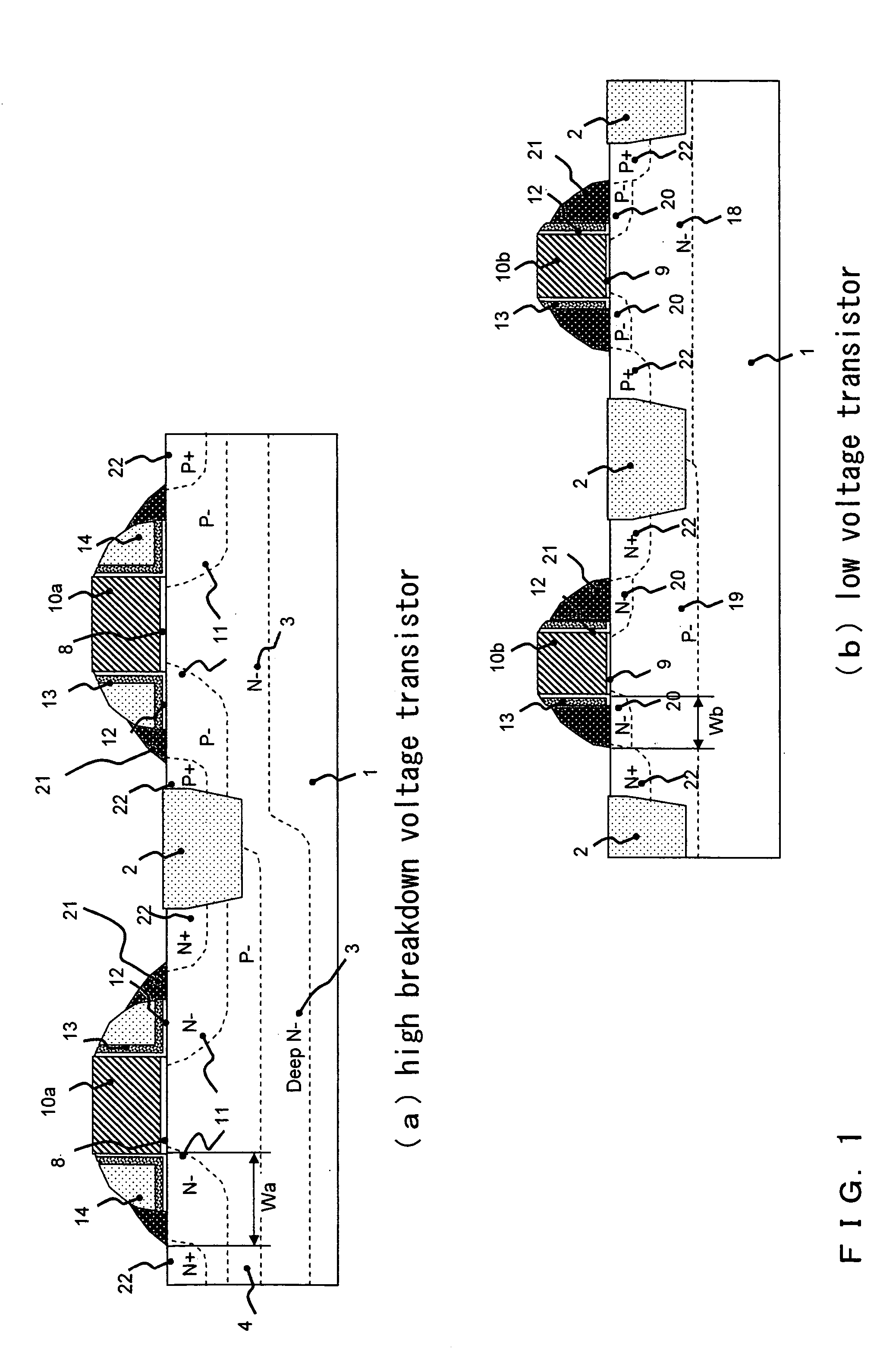 High voltage transistor having side-wall width different from side-wall width of a low voltage transistor