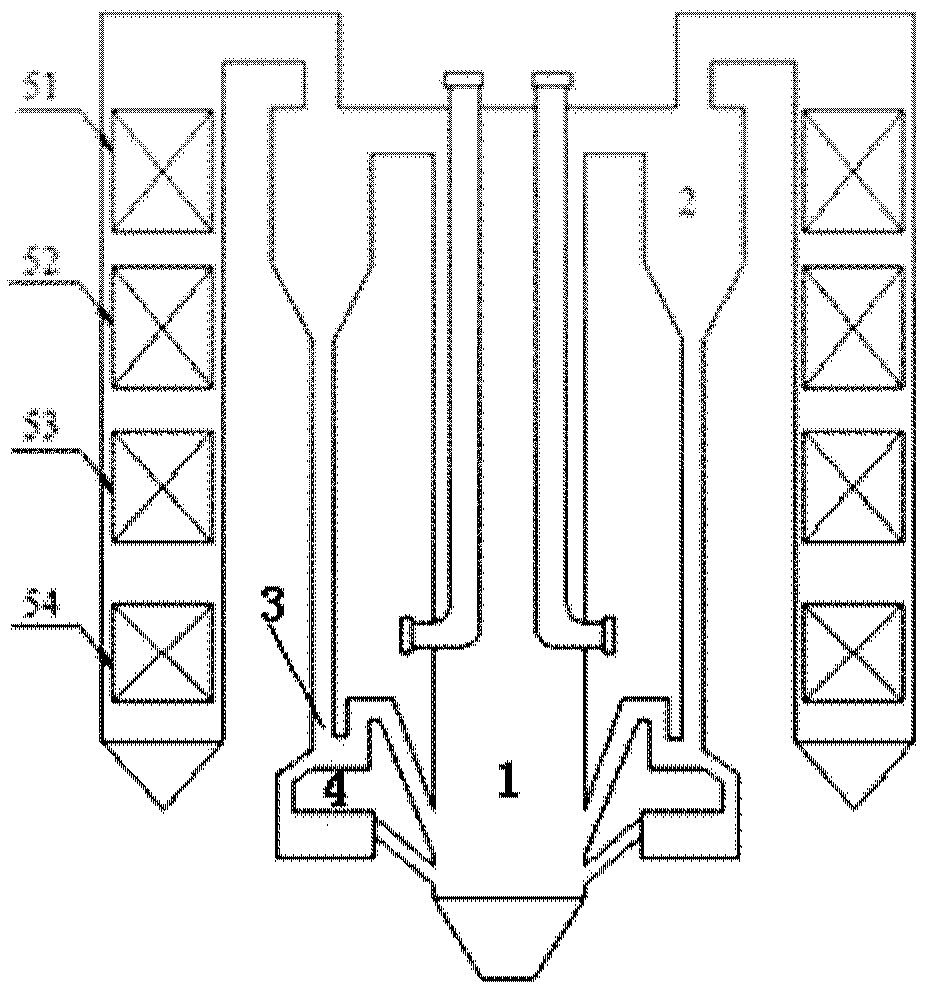 Circulating fluidized bed boiler with independent double flues