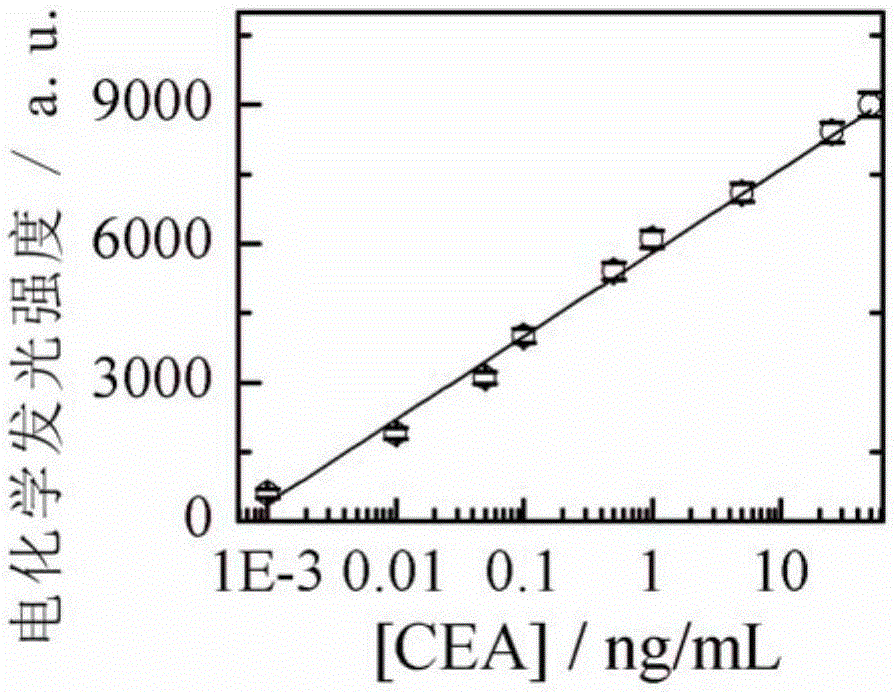 Preparing method and application of sandwich type electrochemical luminescence immunosensor for detecting tumor marker