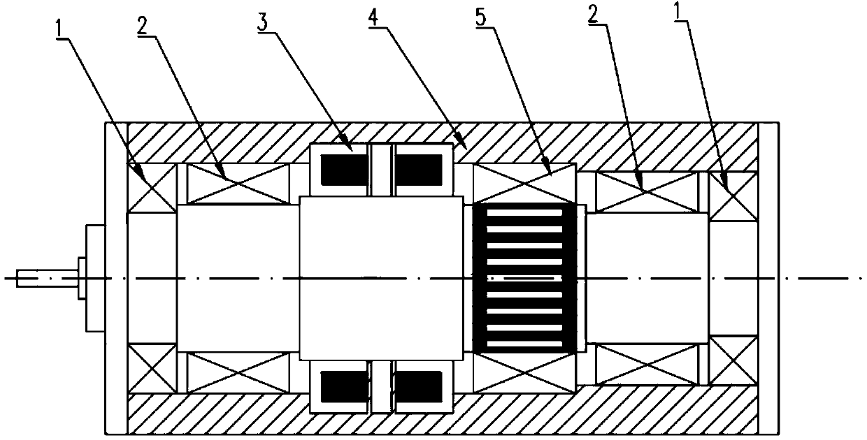 Electric spindle adopting double supports of electromagnetic bearing and angular contact ball bearing