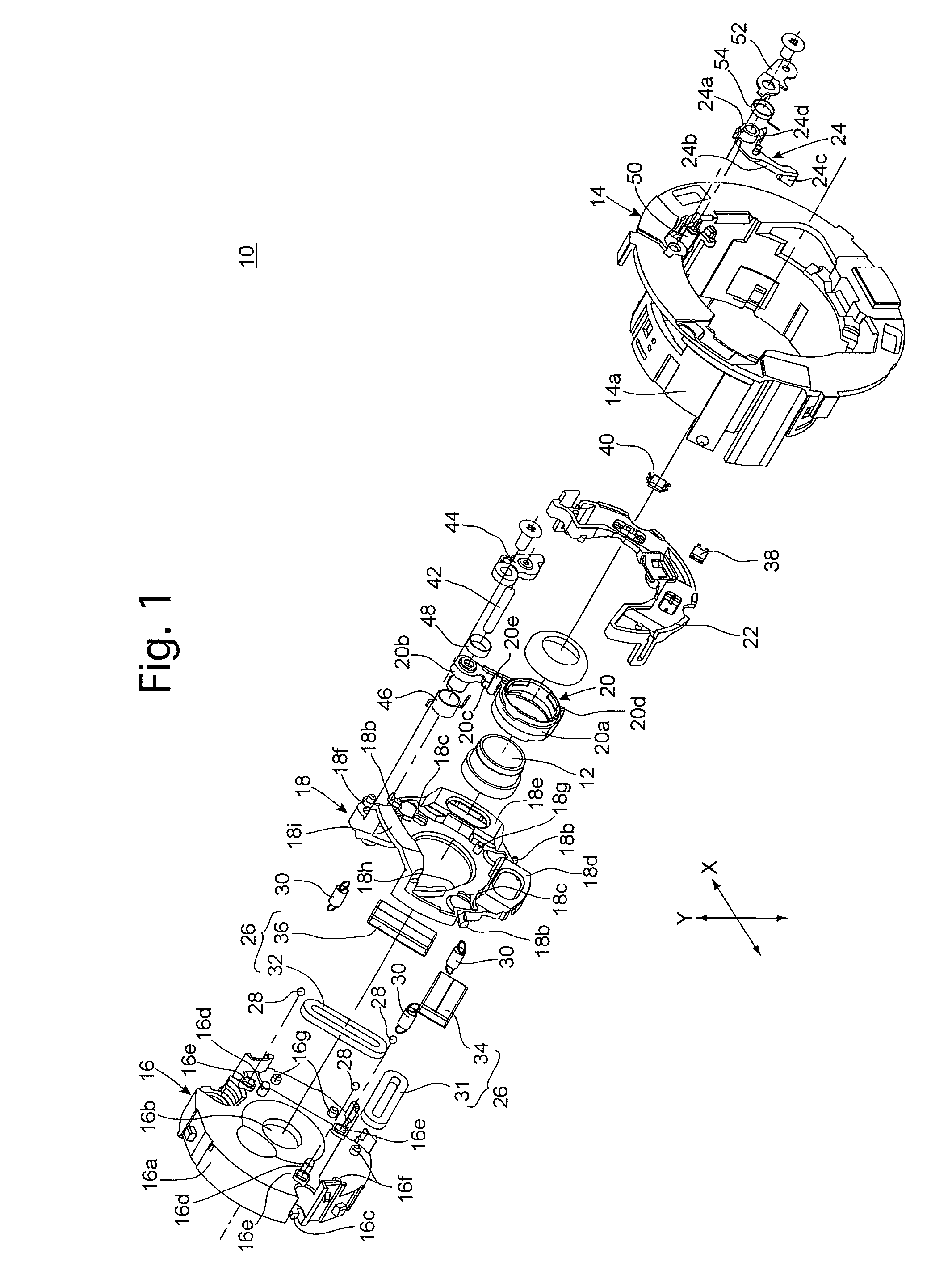 Lens barrel having an image-stabilizing insertable/removable optical element