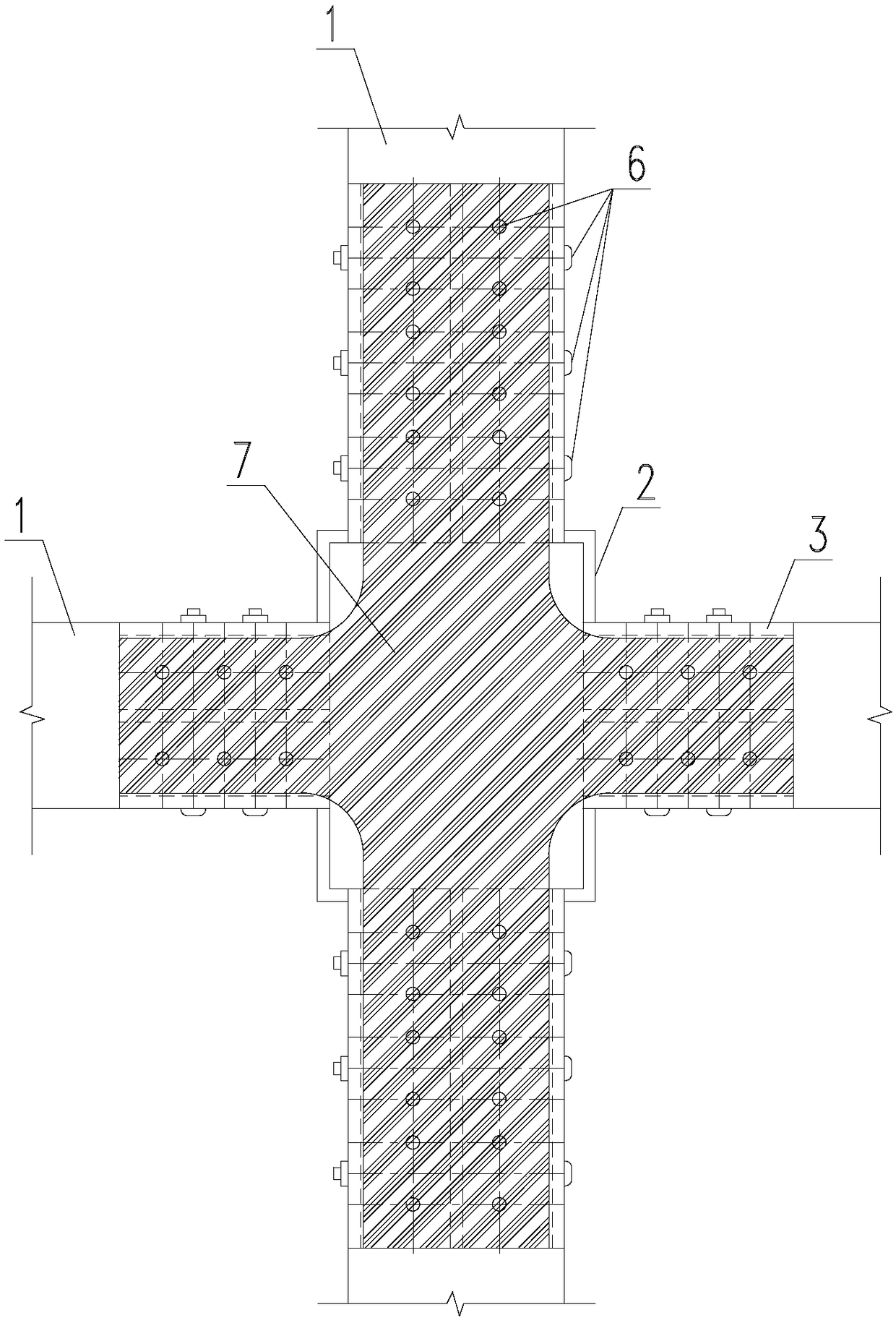 Rigid connection node of wood frame structure