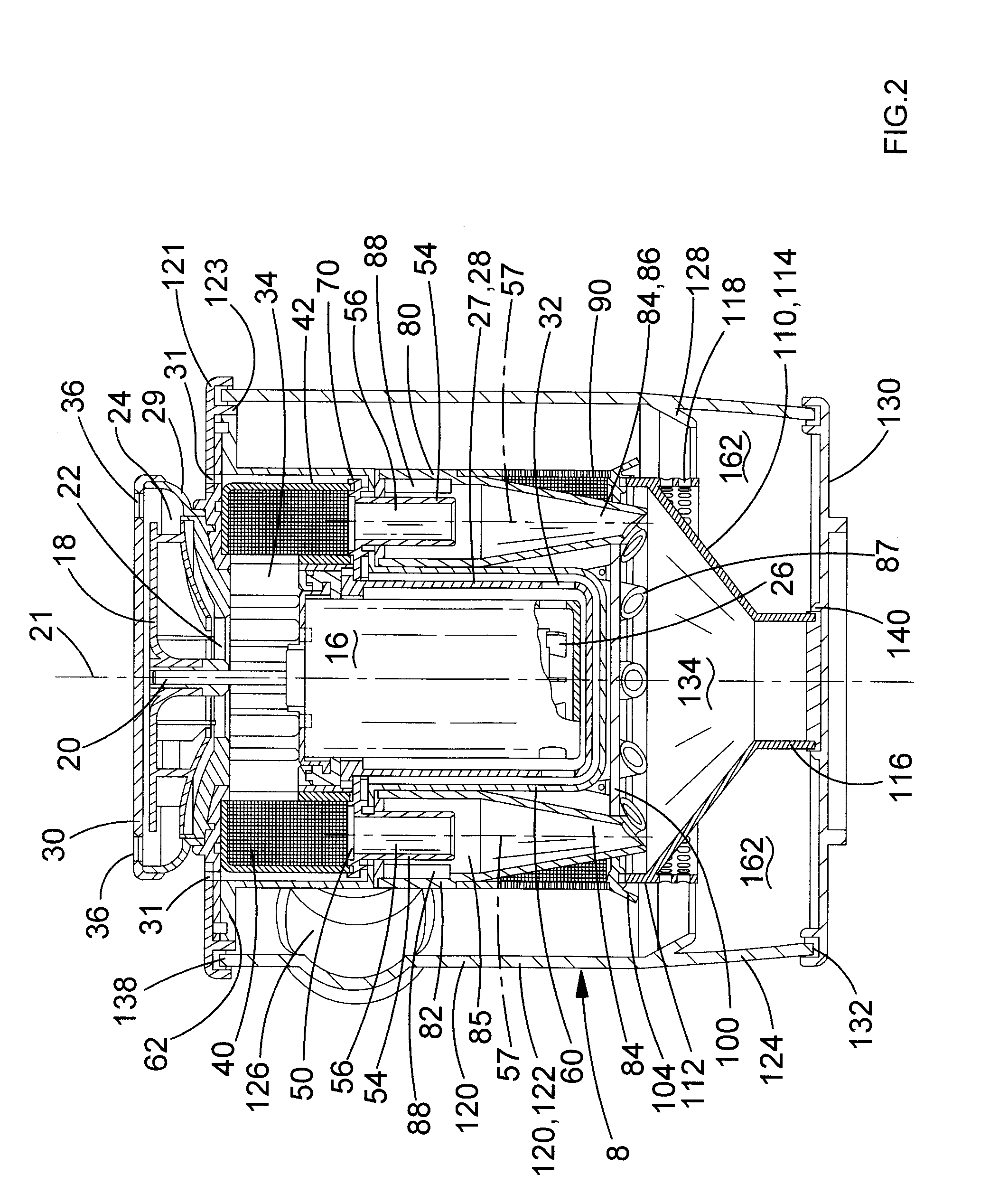 Motor, fan and cyclonic separation apparatus arrangement