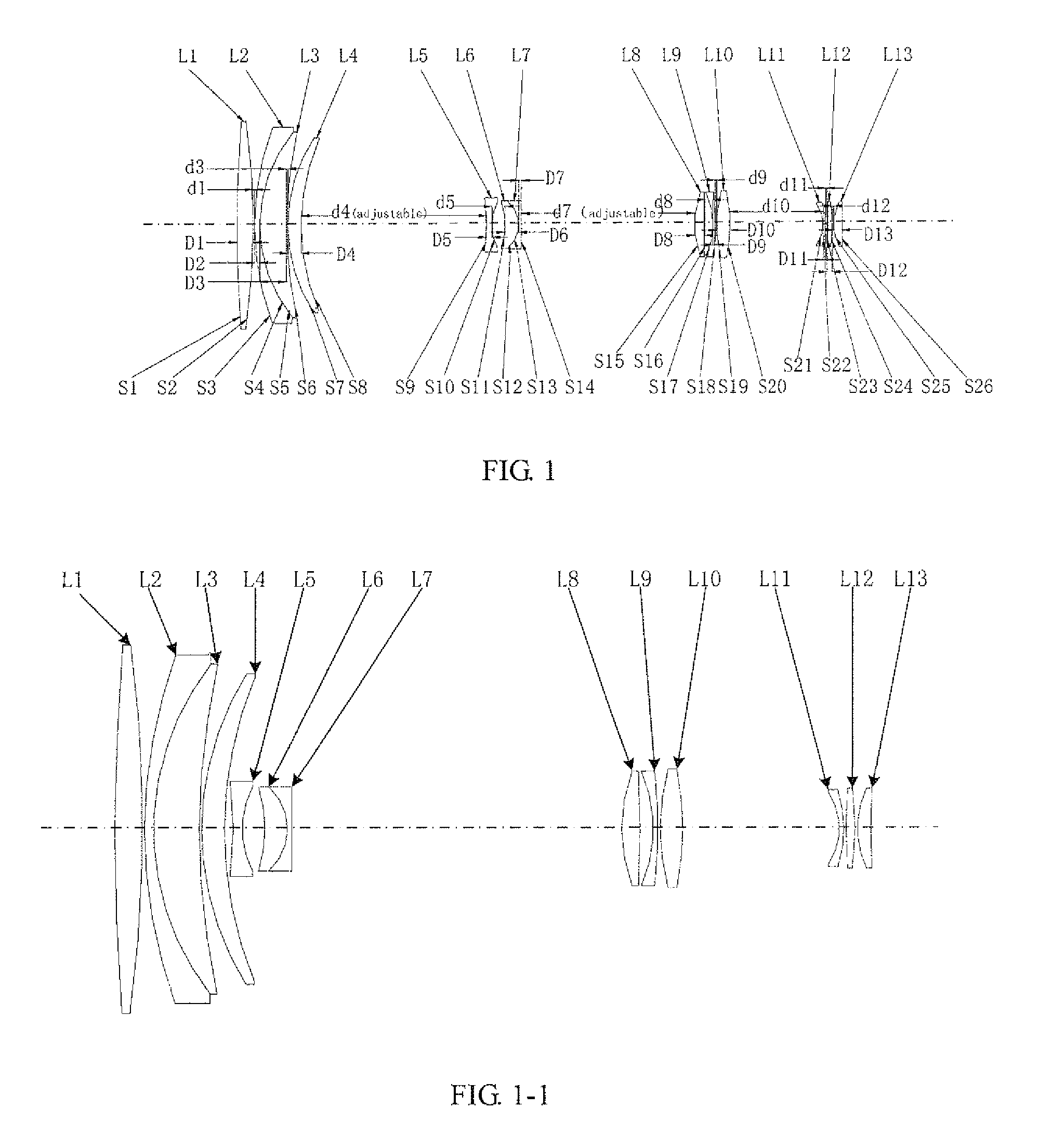 Variofocusing monitoring shot and monitoring device