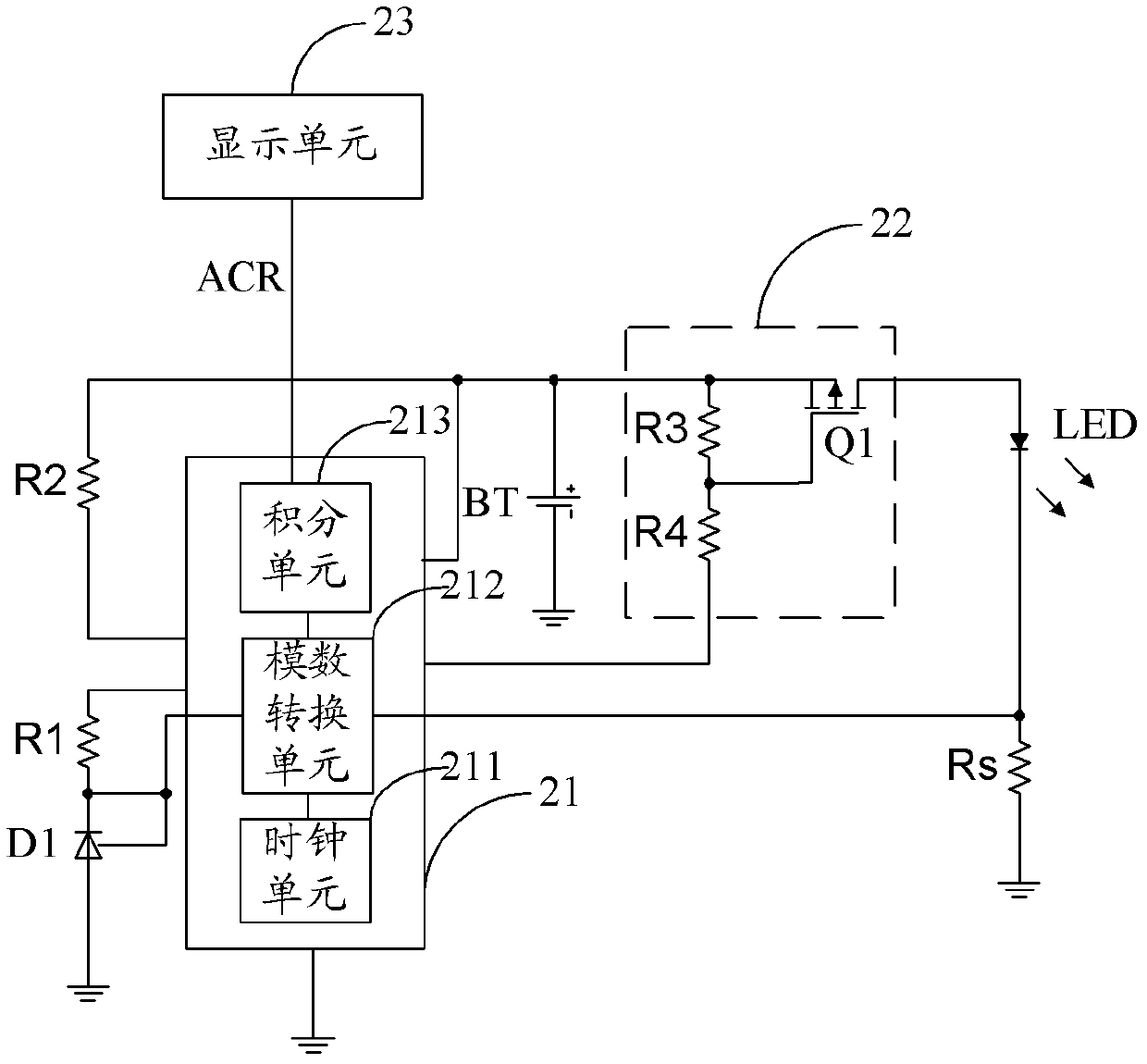 Measuring circuit and measuring device for battery capacity as well as battery capacity meter