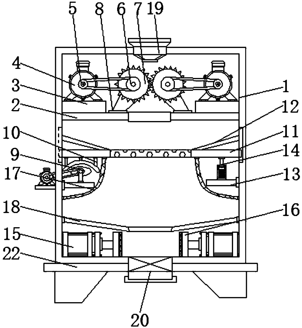 Pulverizing and sieving recycling device for waste batteries