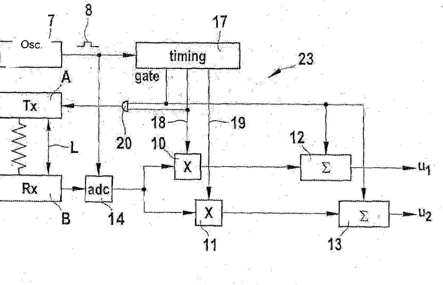 Ultrasonic flow sensor with quadrature demodulation