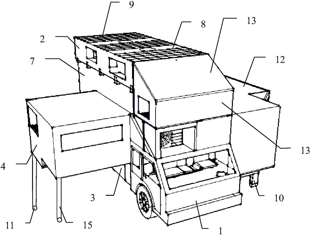 Foldable and expandable multifunctional double-layer touring car