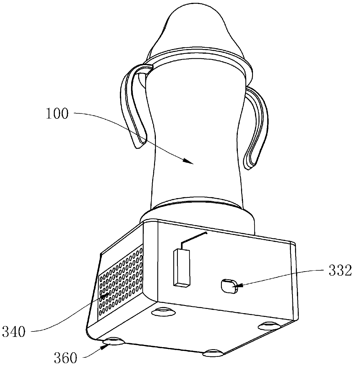 A feeding bottle base and its full-function glass feeding bottle