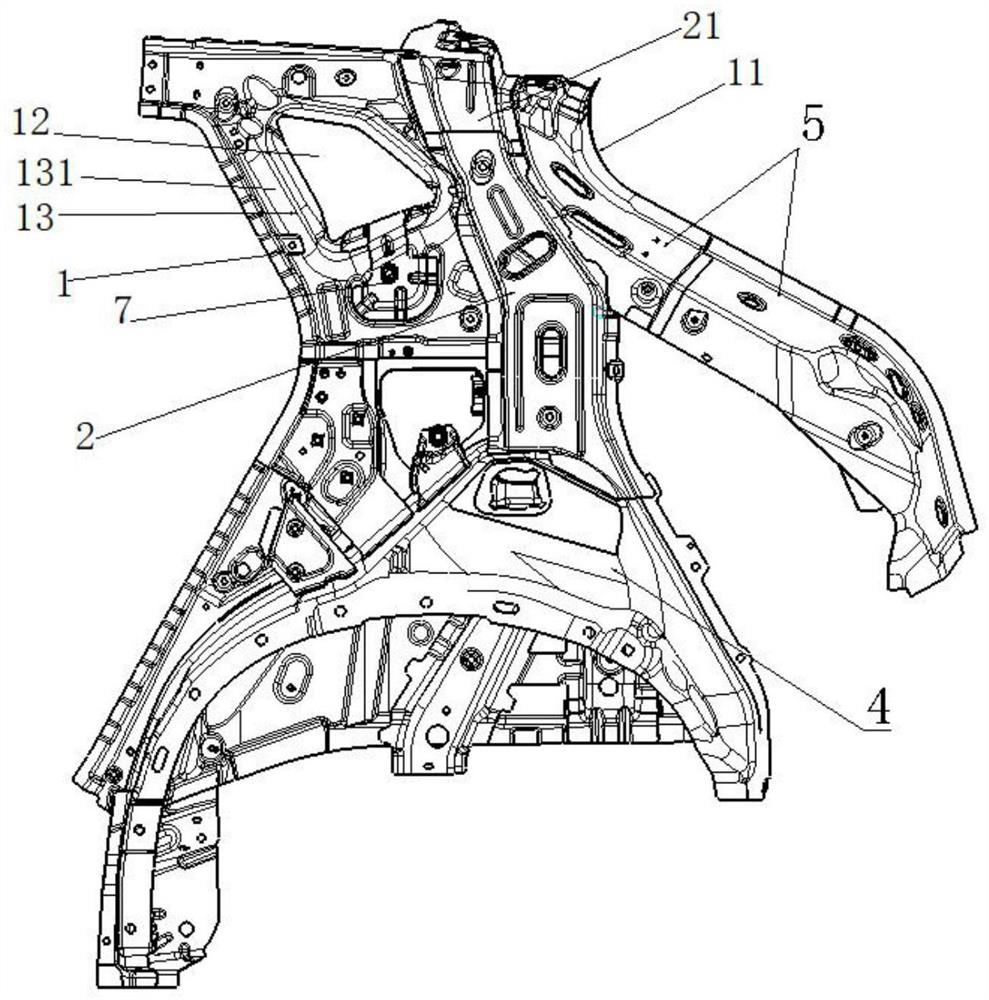 Vehicle side wall rear inner plate reinforcing structure