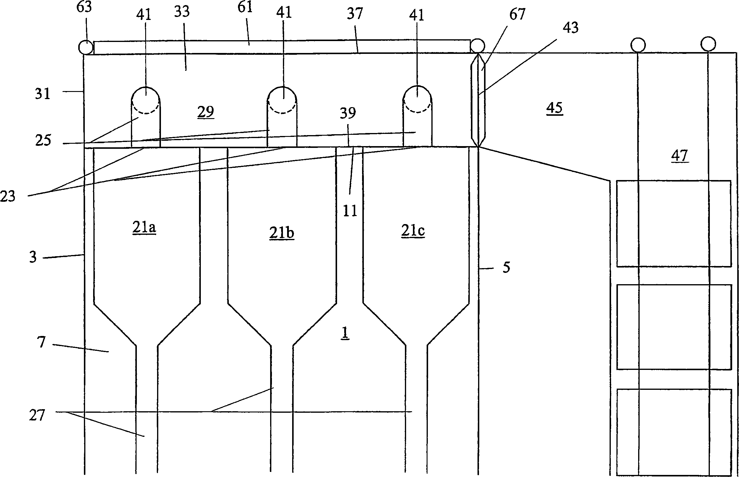 Fluidized bed reactor system having an exhaust gas plenum