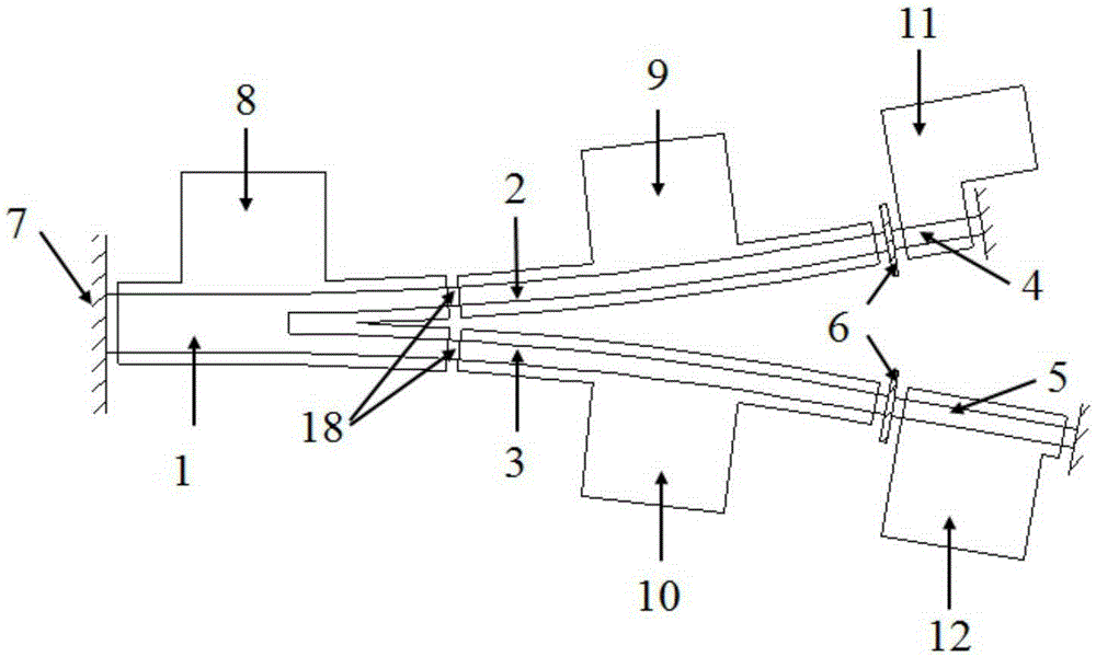 Continuously adjustable frequency interval V-shaped coupled cavity double-wavelength semiconductor laser