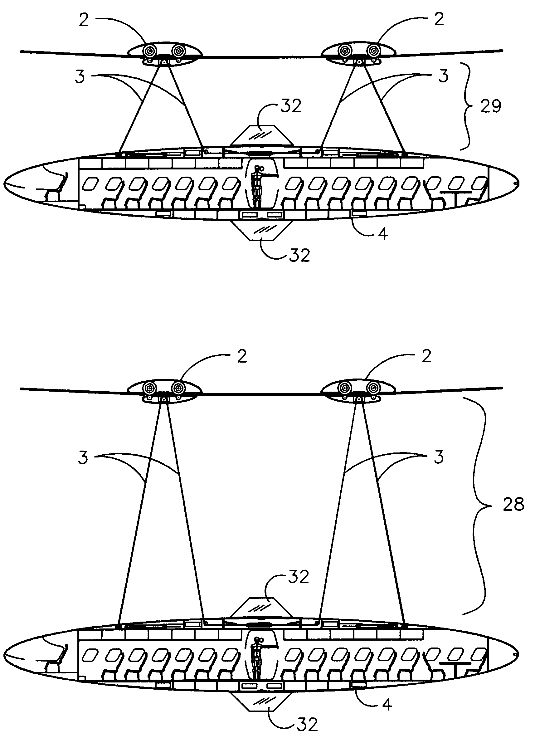 Cable suspended, self leveling tram with self-propelled tractor bogie