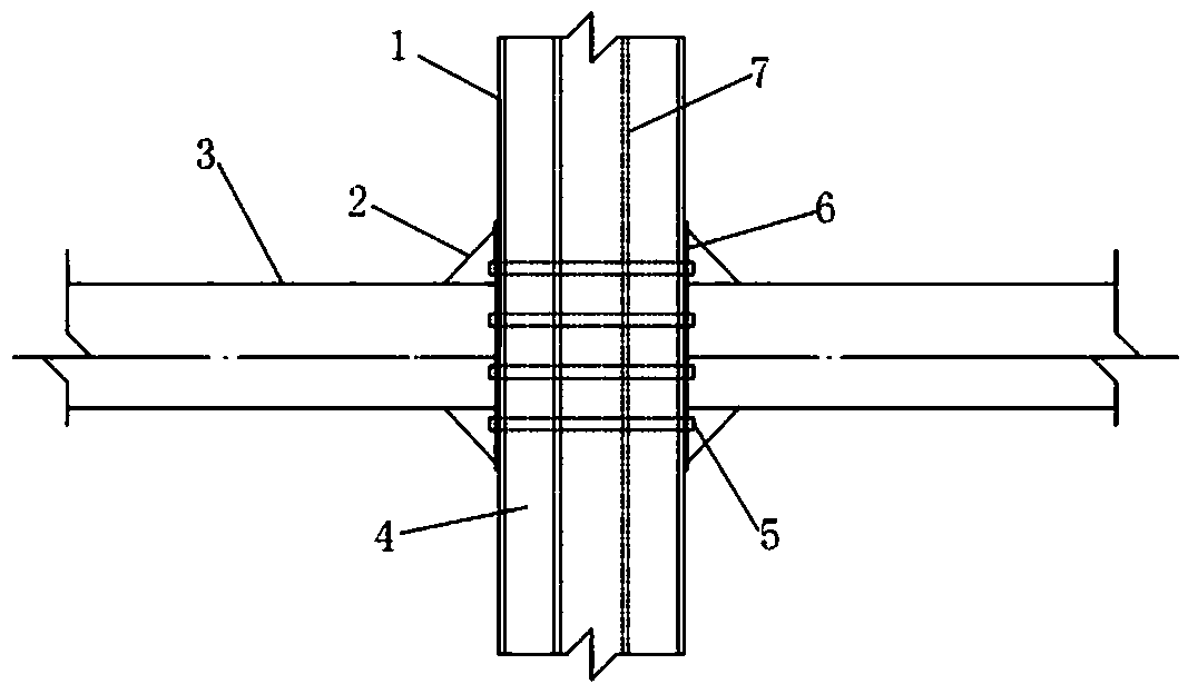 Square circle-sleeving hollow sandwich steel pipe concrete column and steel beam connecting joint and construction method