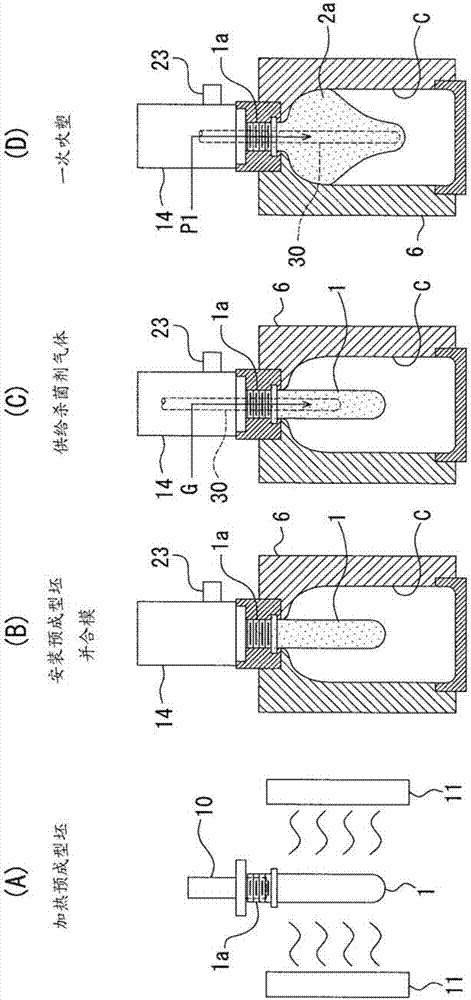 Method and device for molding sterile container, and method and device for sterile filling