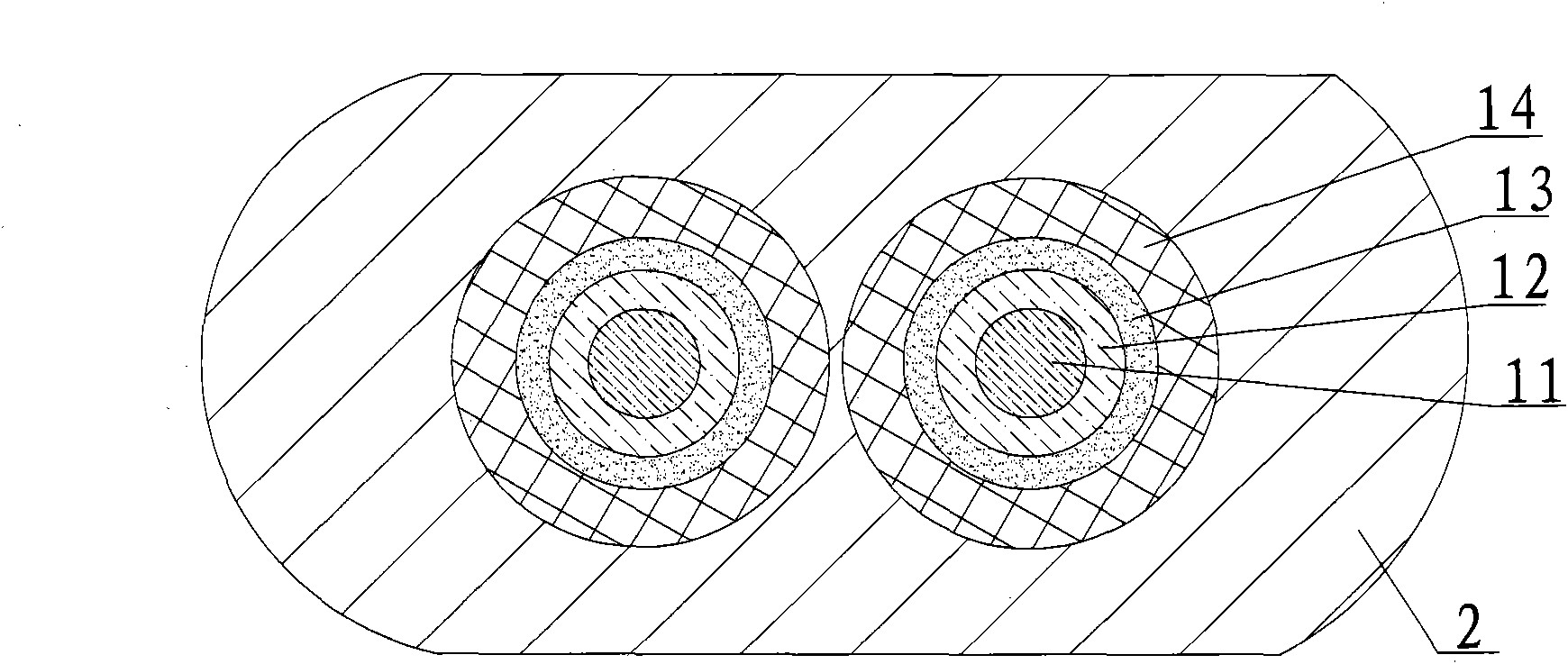 Tightly packaged fiber, and dual-core indoor cable and processing method thereof