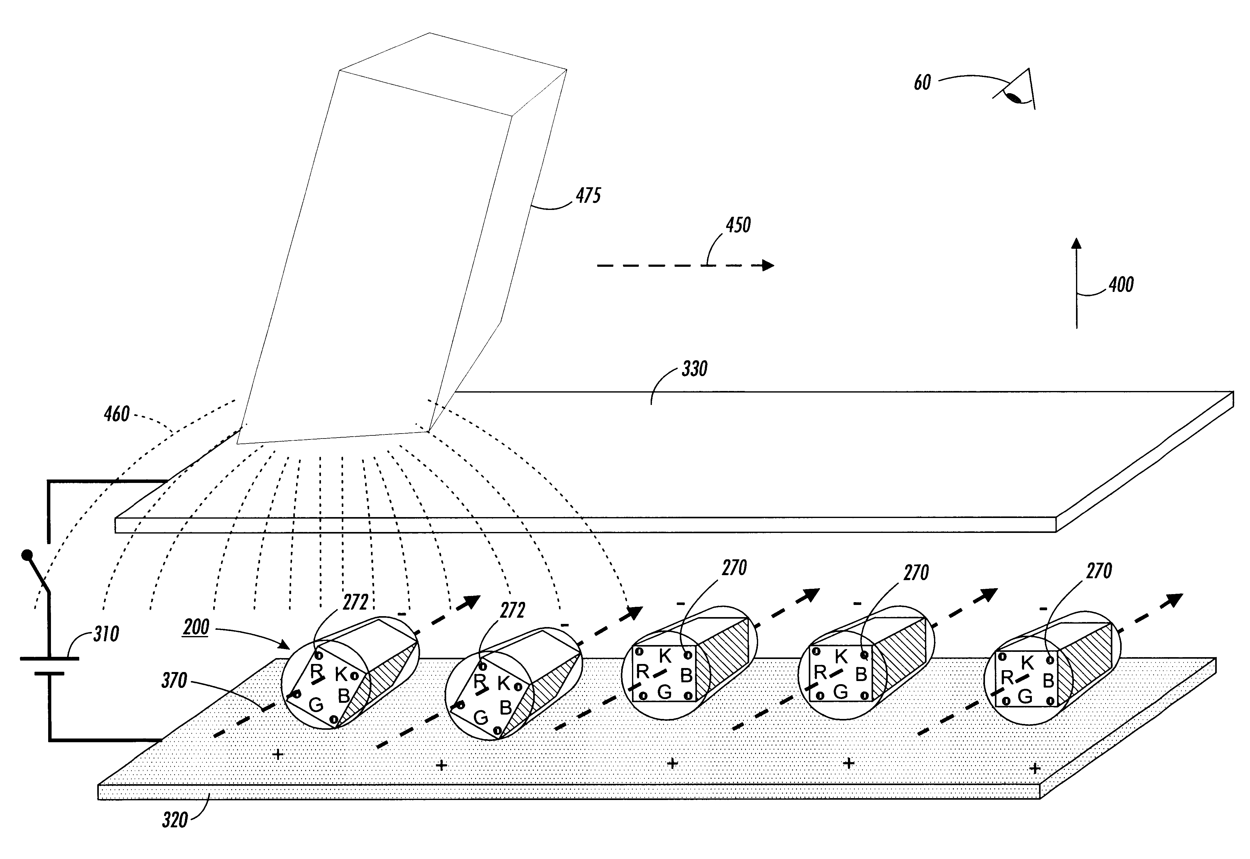 Rotating element sheet material and stylus with gradient field addressing