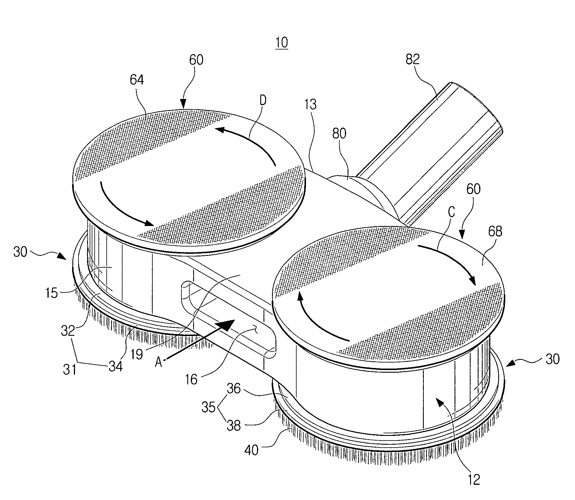 Double sided suction nozzle for use in vacuum cleaner