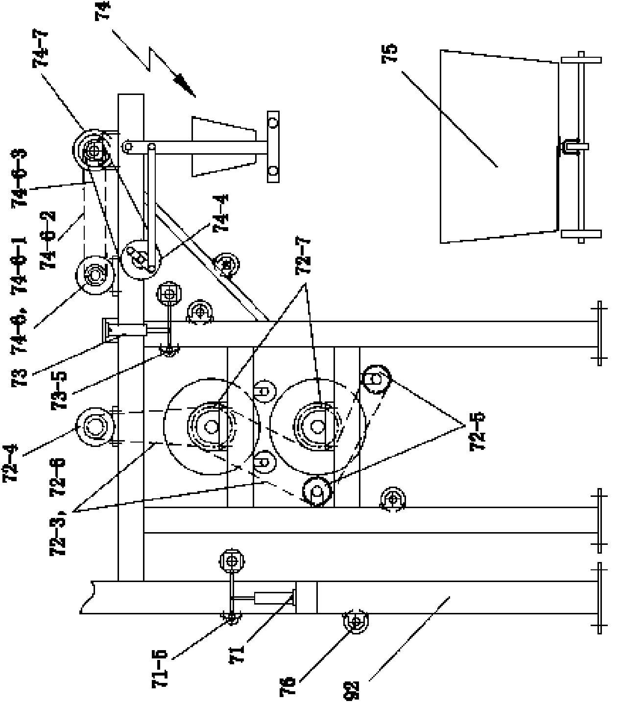 Fabric draw-out processing device of continuous pigment dyeing padding mangle