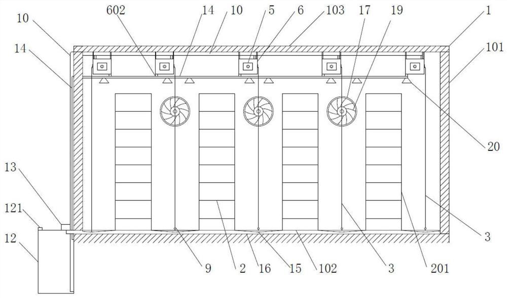 A fruiting room for three-dimensional planting of Pleurotus eryngii factory-packed in bags