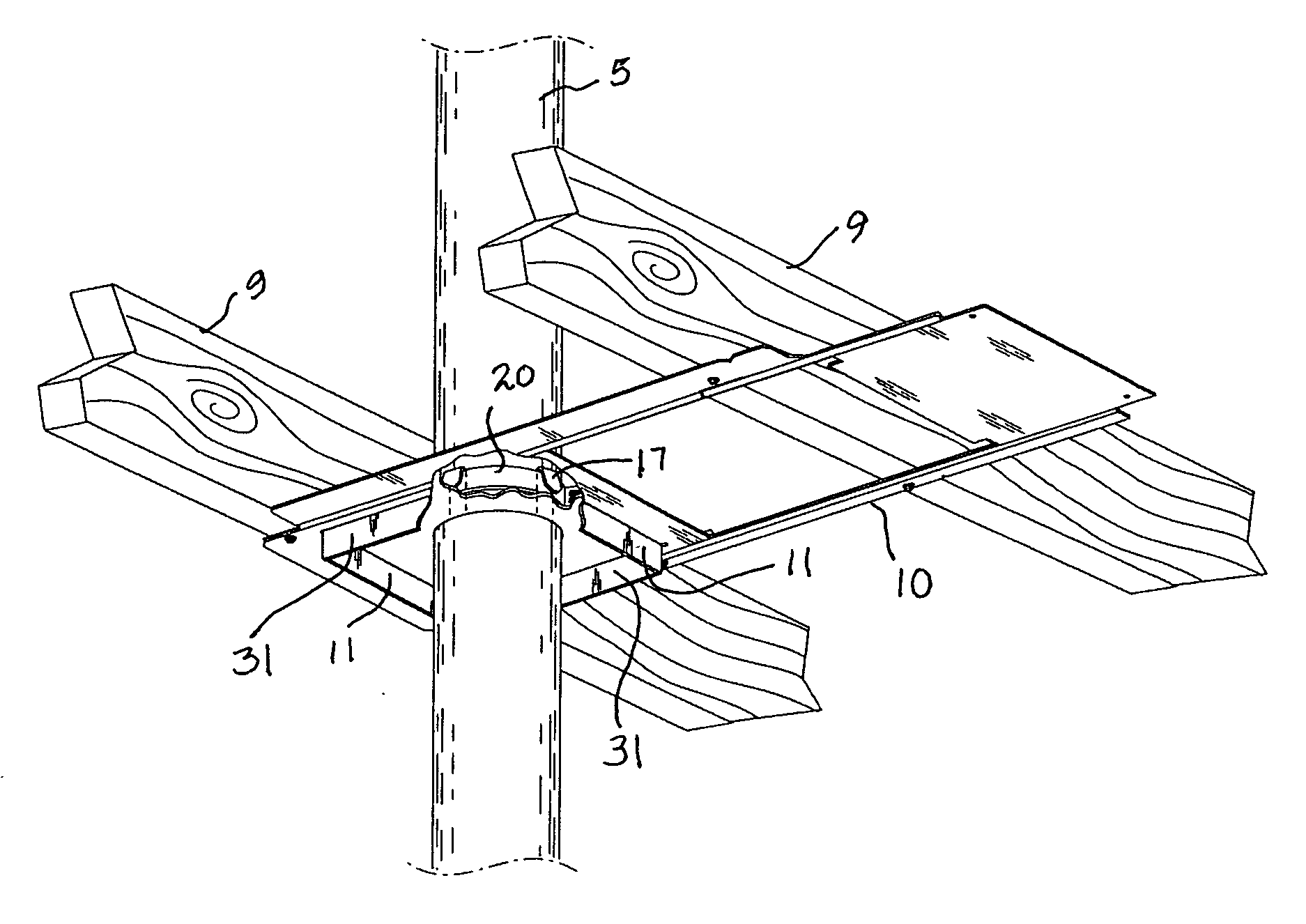 Break-apart assembly for supporting an exhaust flue and providing a cumbustible materials top and a fire stop