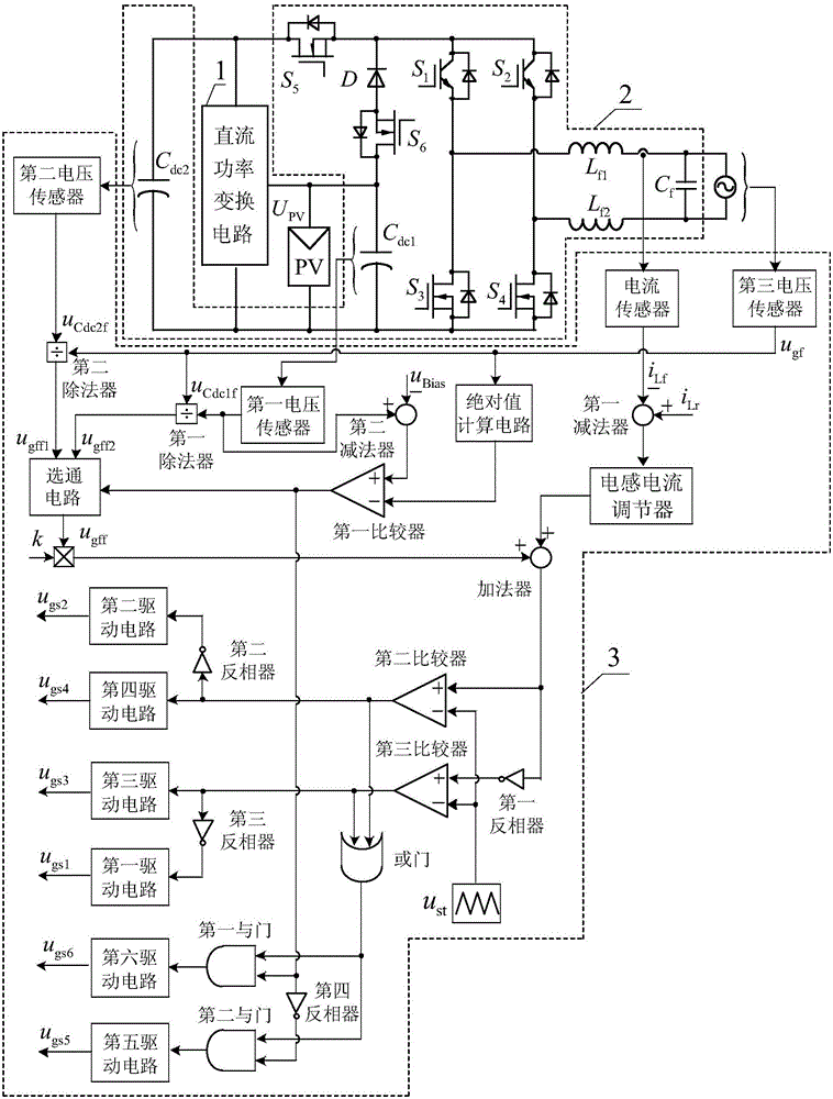 Quasi single-stage transformerless grid-connected inverter and control circuit thereof