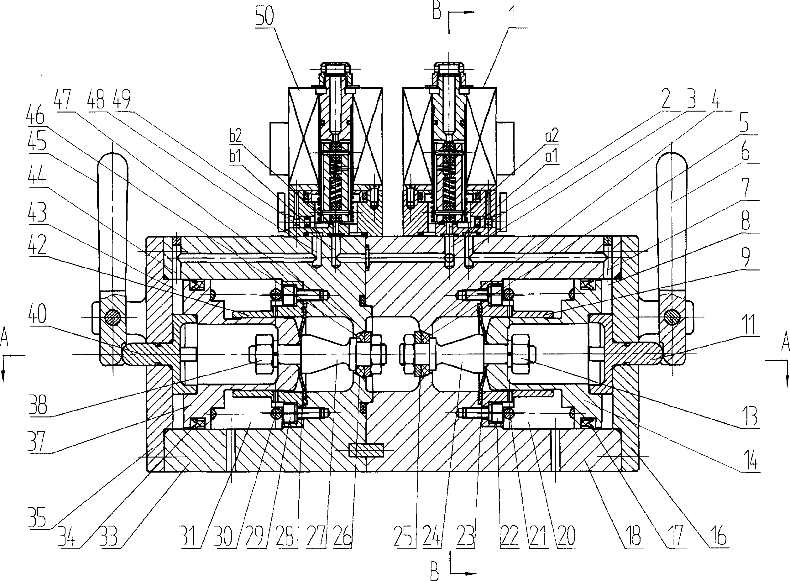 Three-position three-way hydraulic change valve