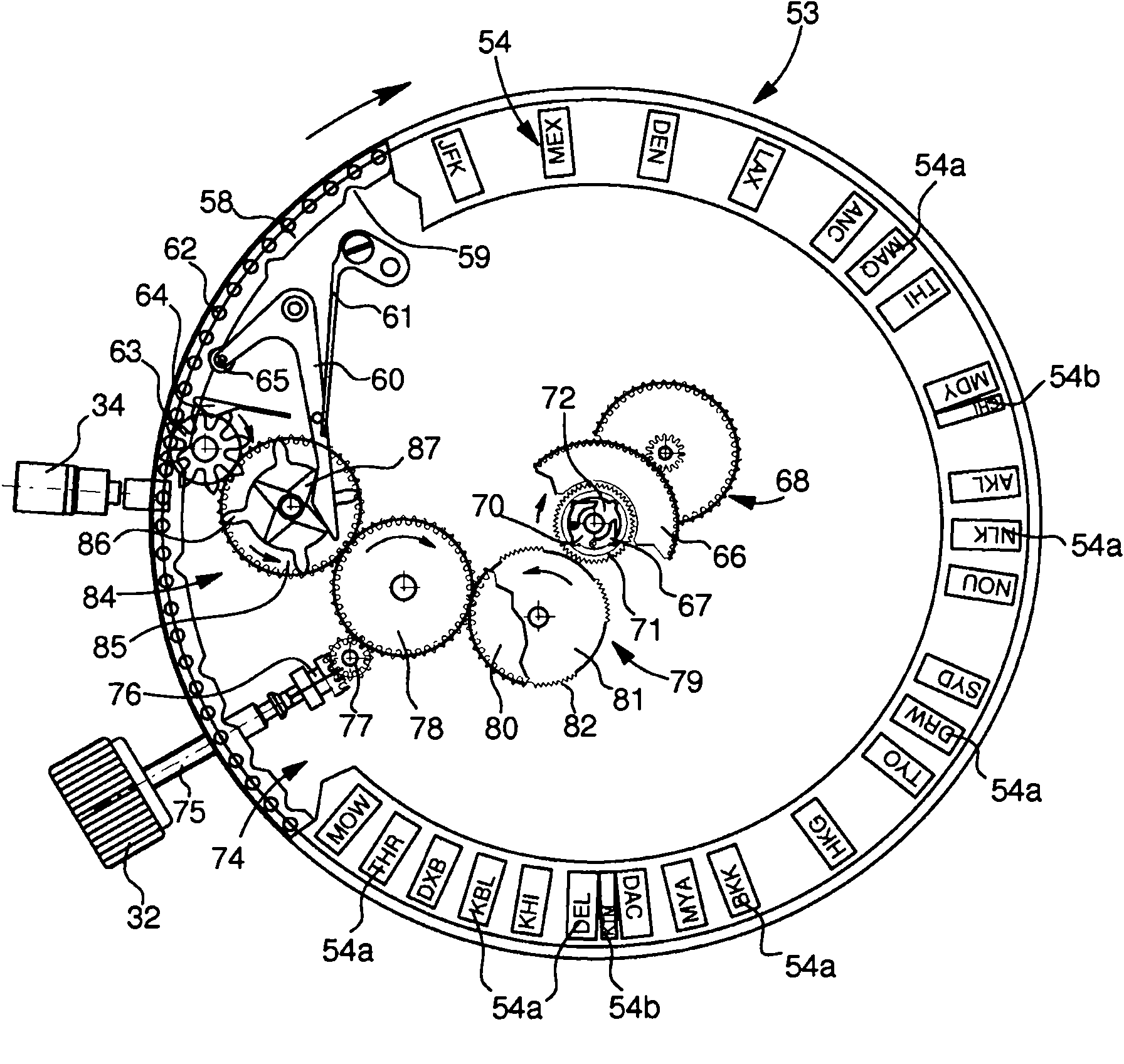 Watch with time zone display