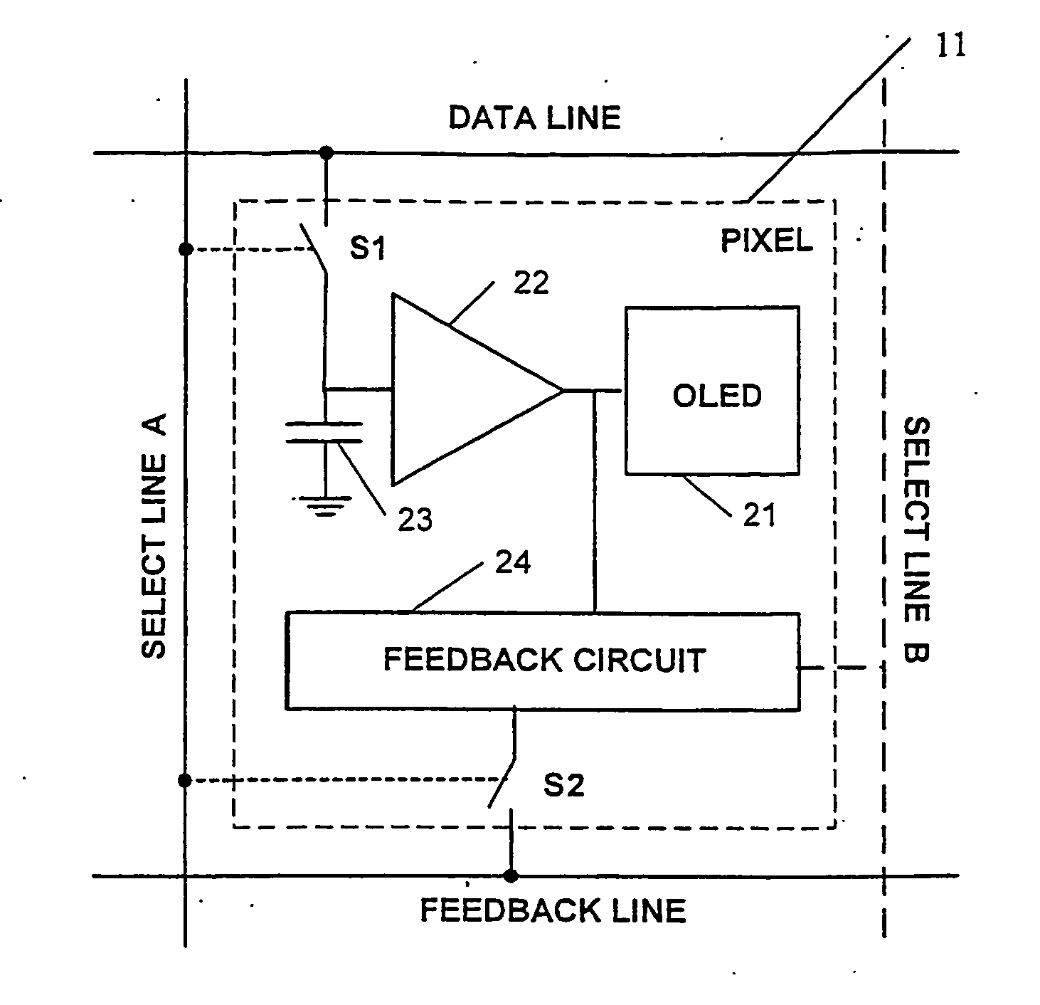 Circuit and method for driving an array of light emitting pixels