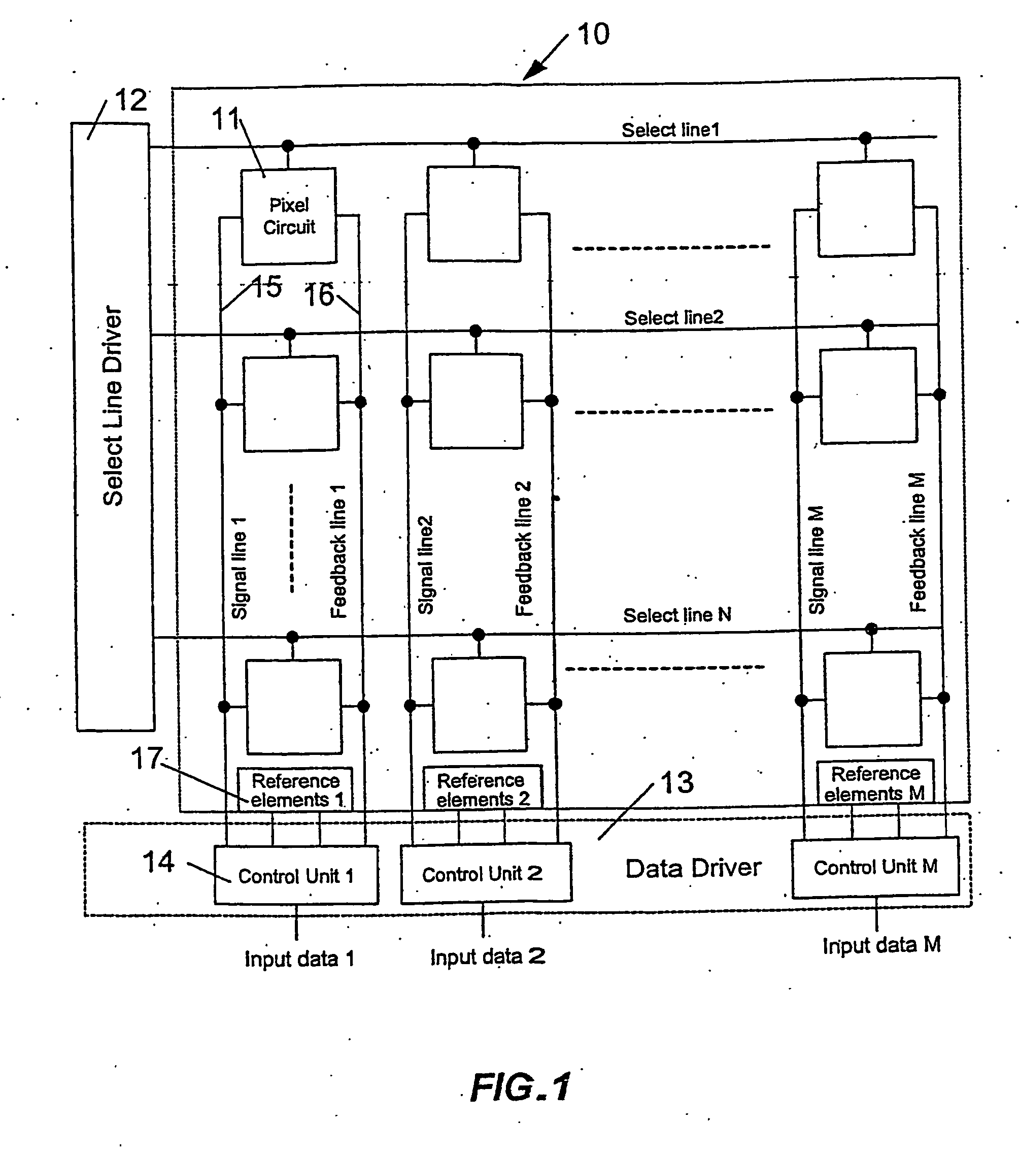 Circuit and method for driving an array of light emitting pixels