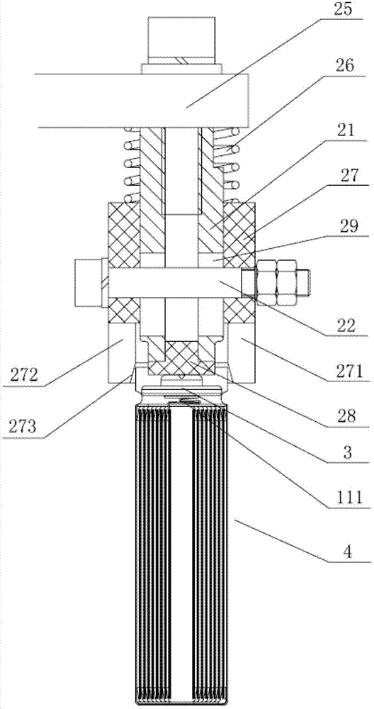 Anode lug bending and sealing body press-in device for cylindrical lithium battery