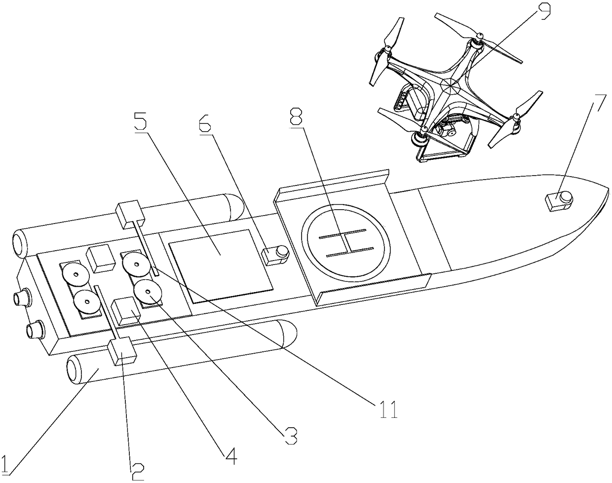 An adaptive adjustable device equipped on a maritime cruise search and rescue unmanned boat