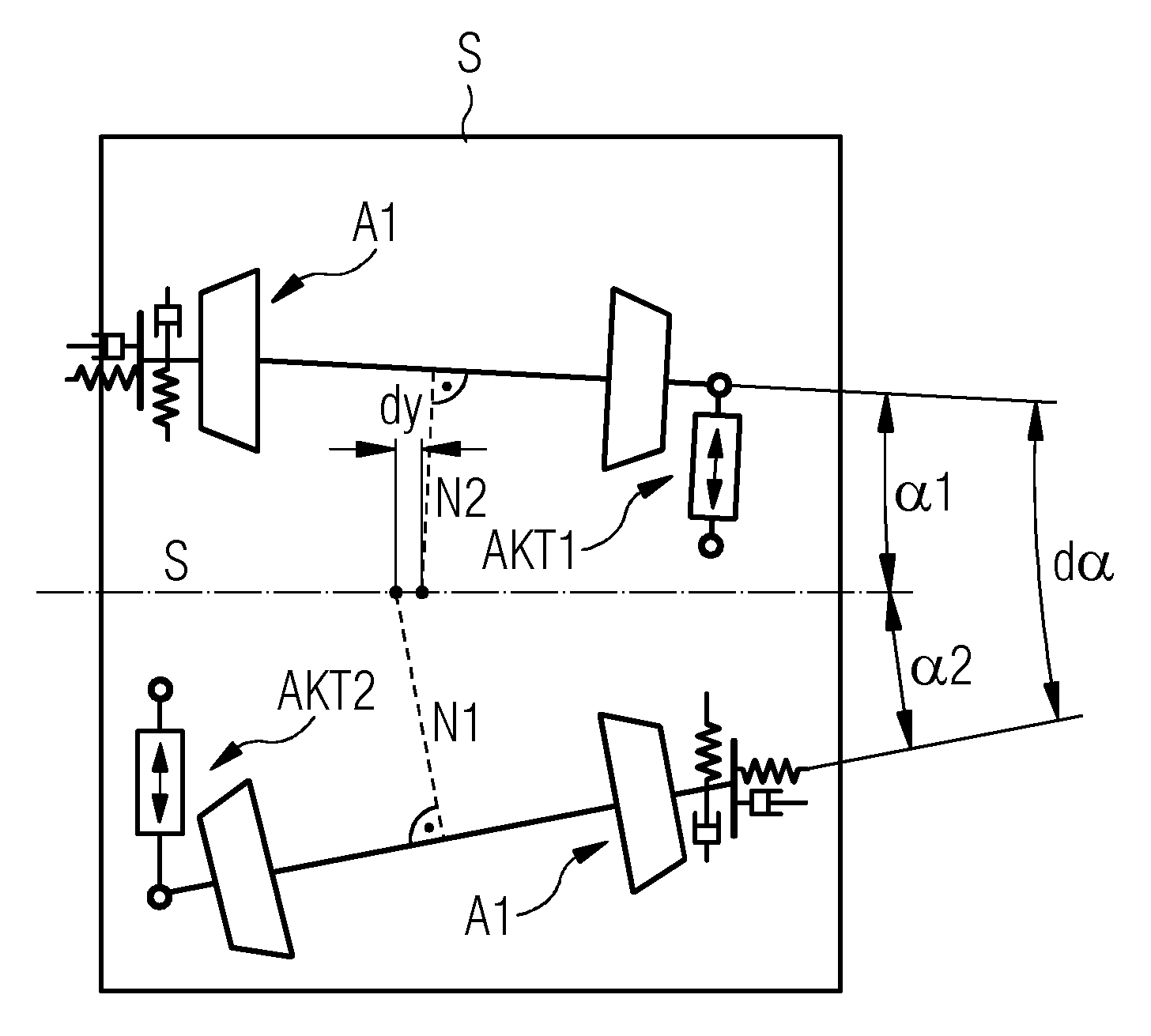 Rail vehicle with variable axial geometry